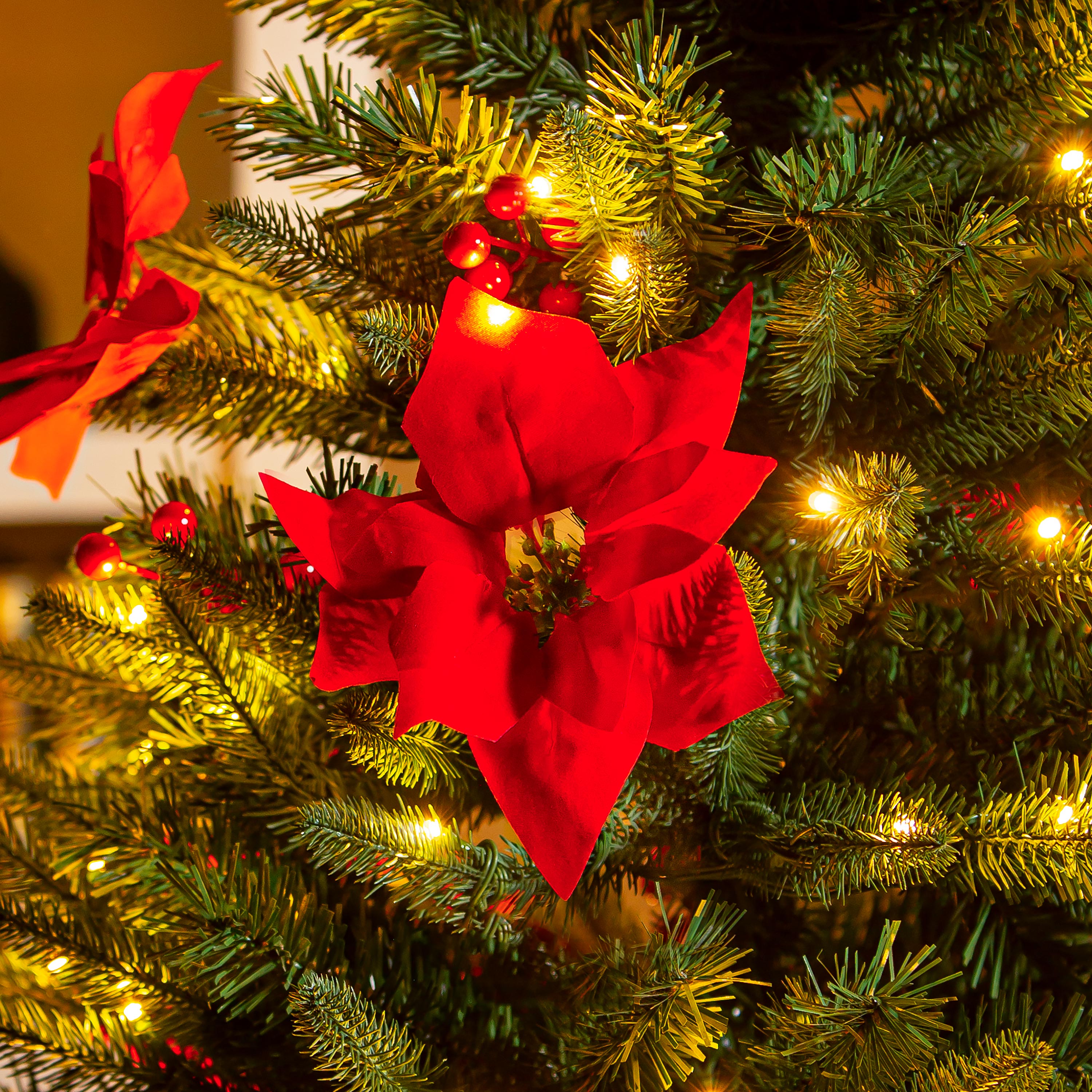 47" LED Artificial Poinsettia Tree – Festive Potted Christmas Decoration for Indoor & Outdoor Use