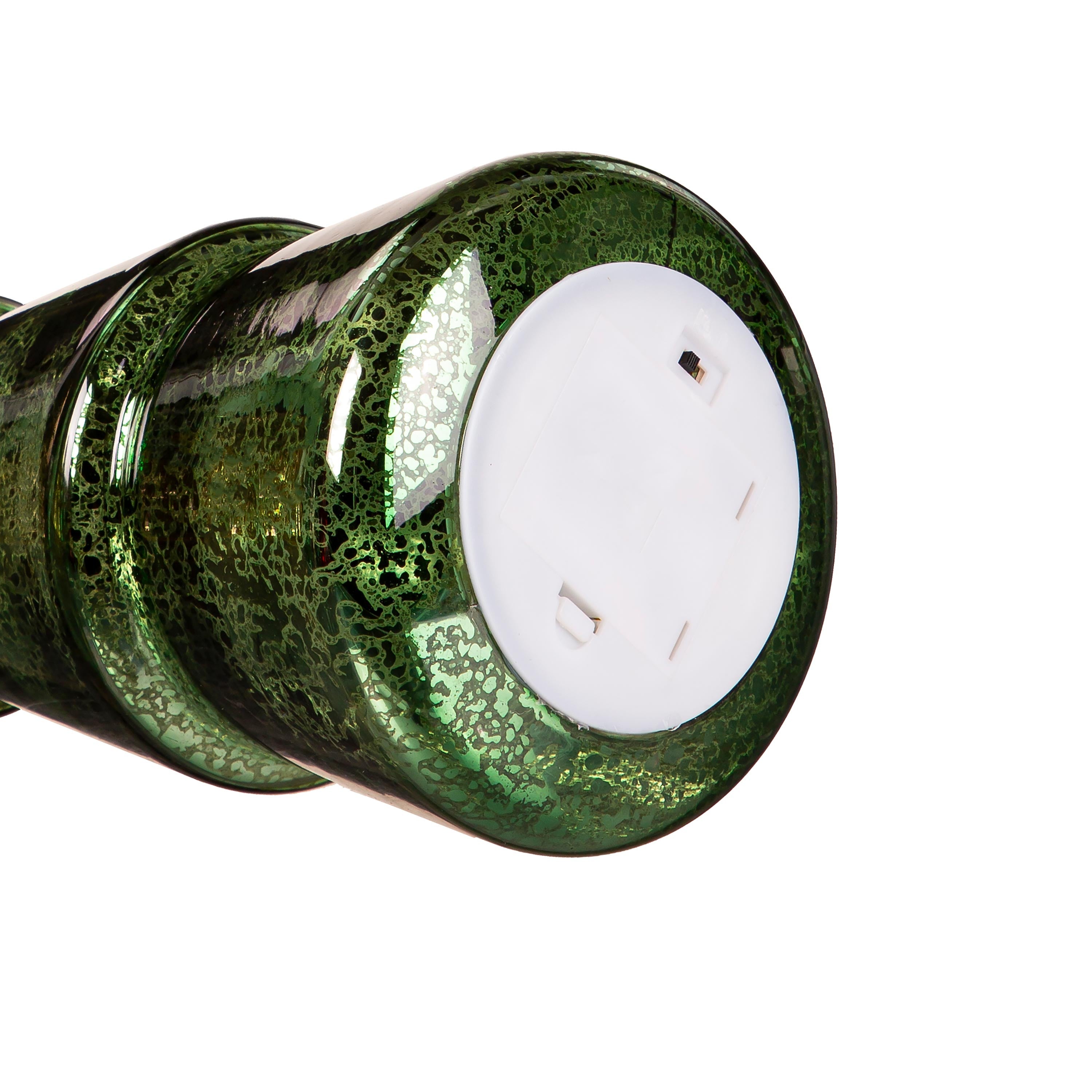 Joyful Traditions Glass Christmas Trees – Set of 5 Light-Up Green & Red Holiday Table Decorations