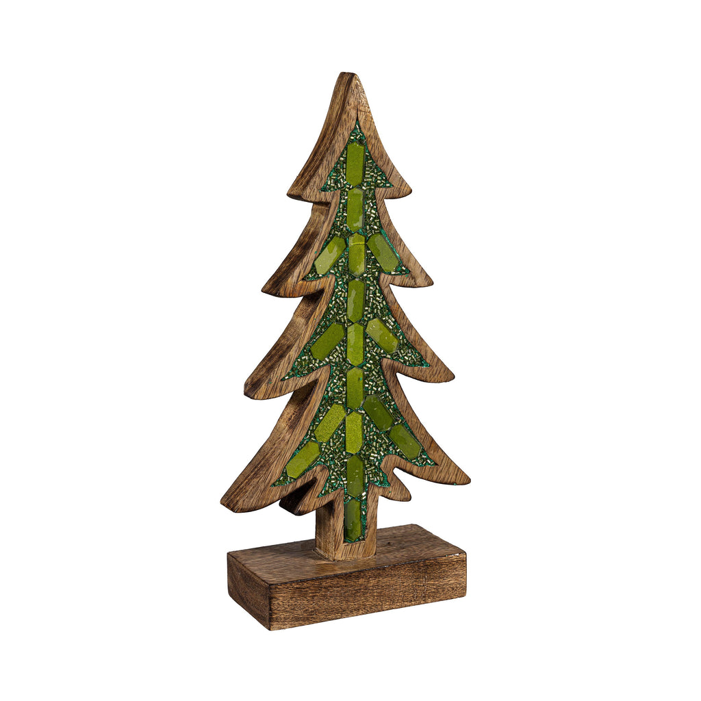 12.25" Green Wooden Christmas Tree – Elegant Decorative Holiday Accent for Tabletop or Mantel