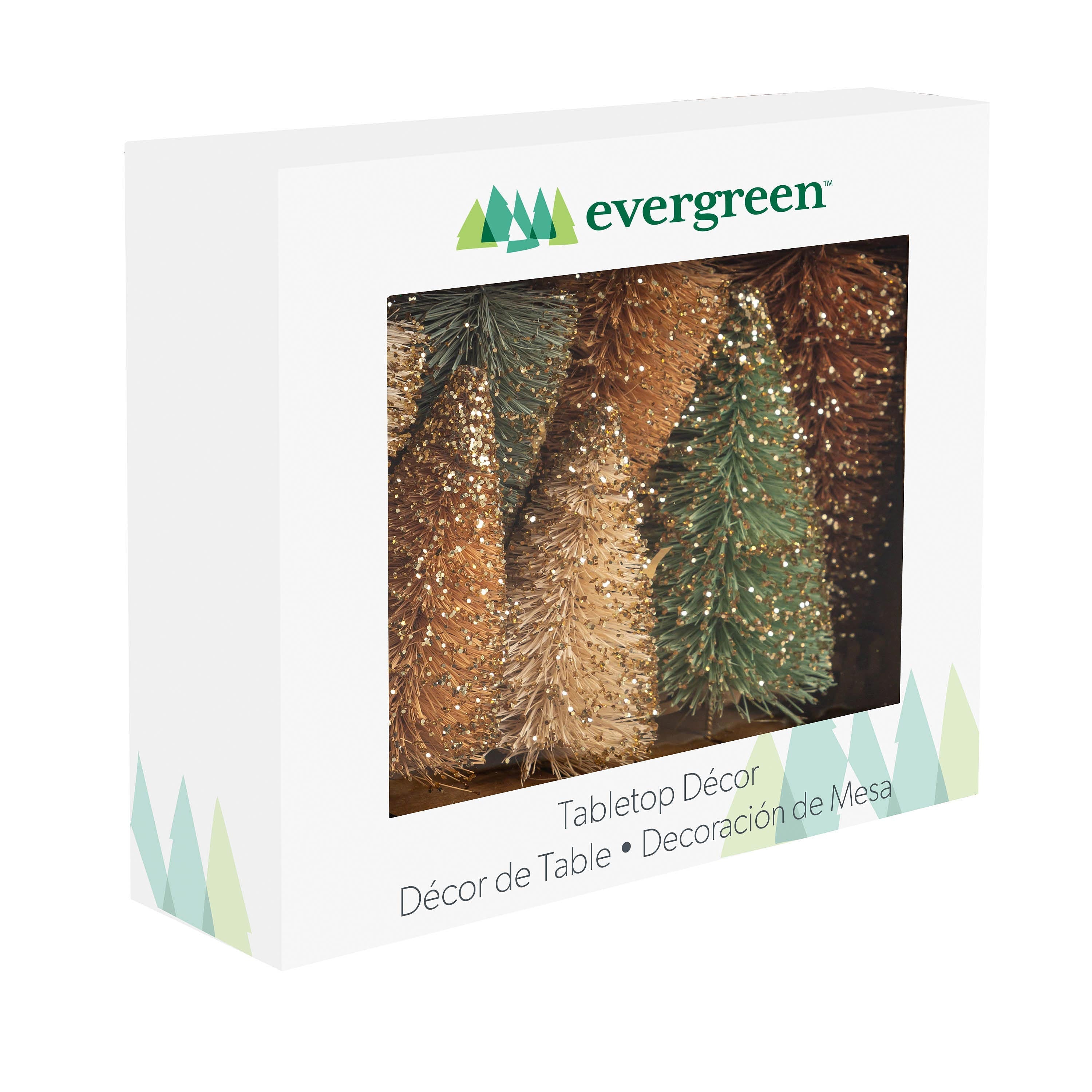 Set of Green Bottle Brush Christmas Trees – Holiday Tabletop Décor in Assorted Shades of Green