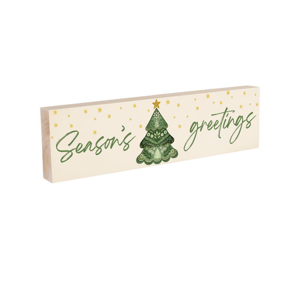 18"x 5" “ Season's Greetings ” Green Mantel Sign – Festive Wooden Christmas Decor for Holiday Homes