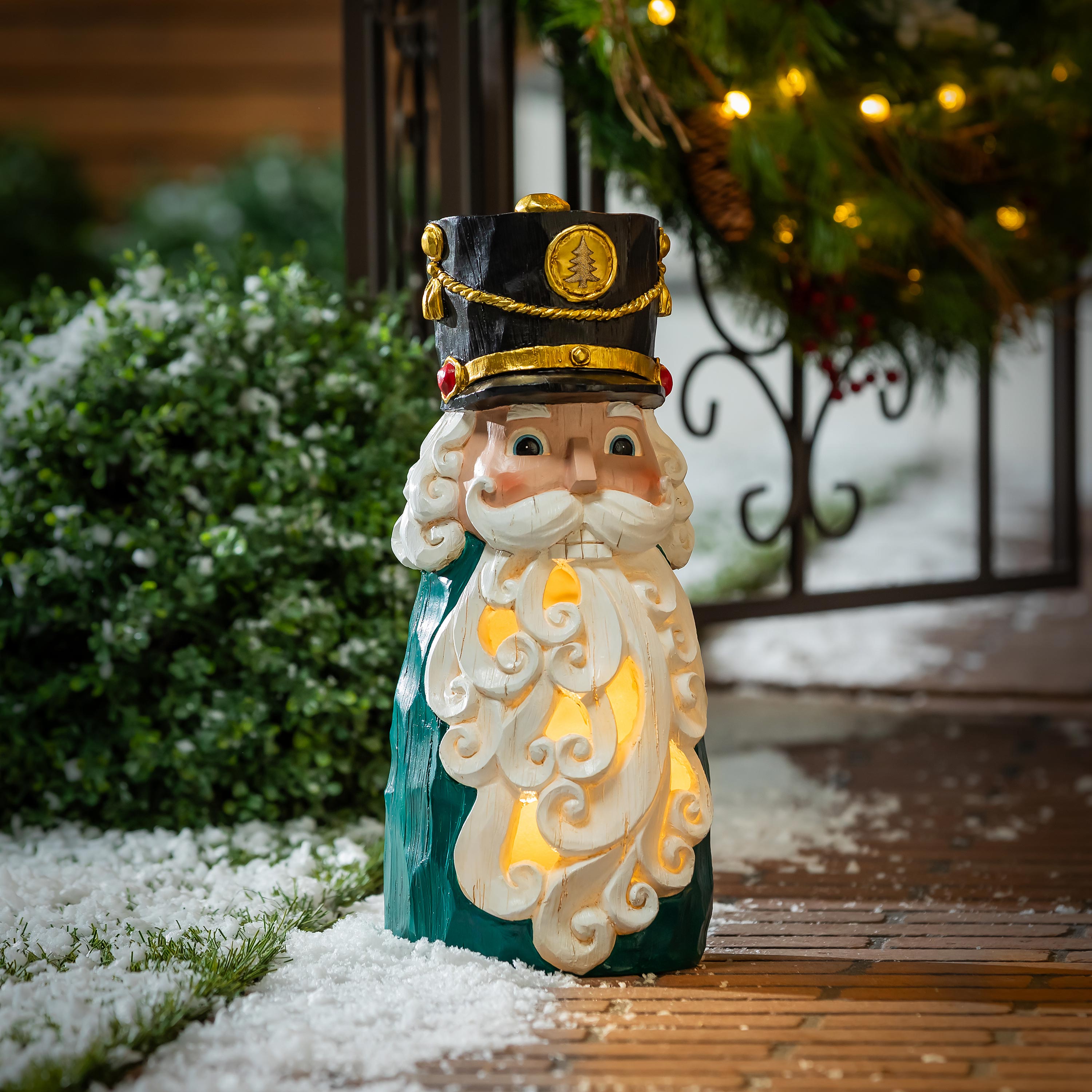 16" LED Resin Nutcracker Garden Christmas Statue – Joyful Traditions Lighted Christmas Decoration for Festive Winter Displays