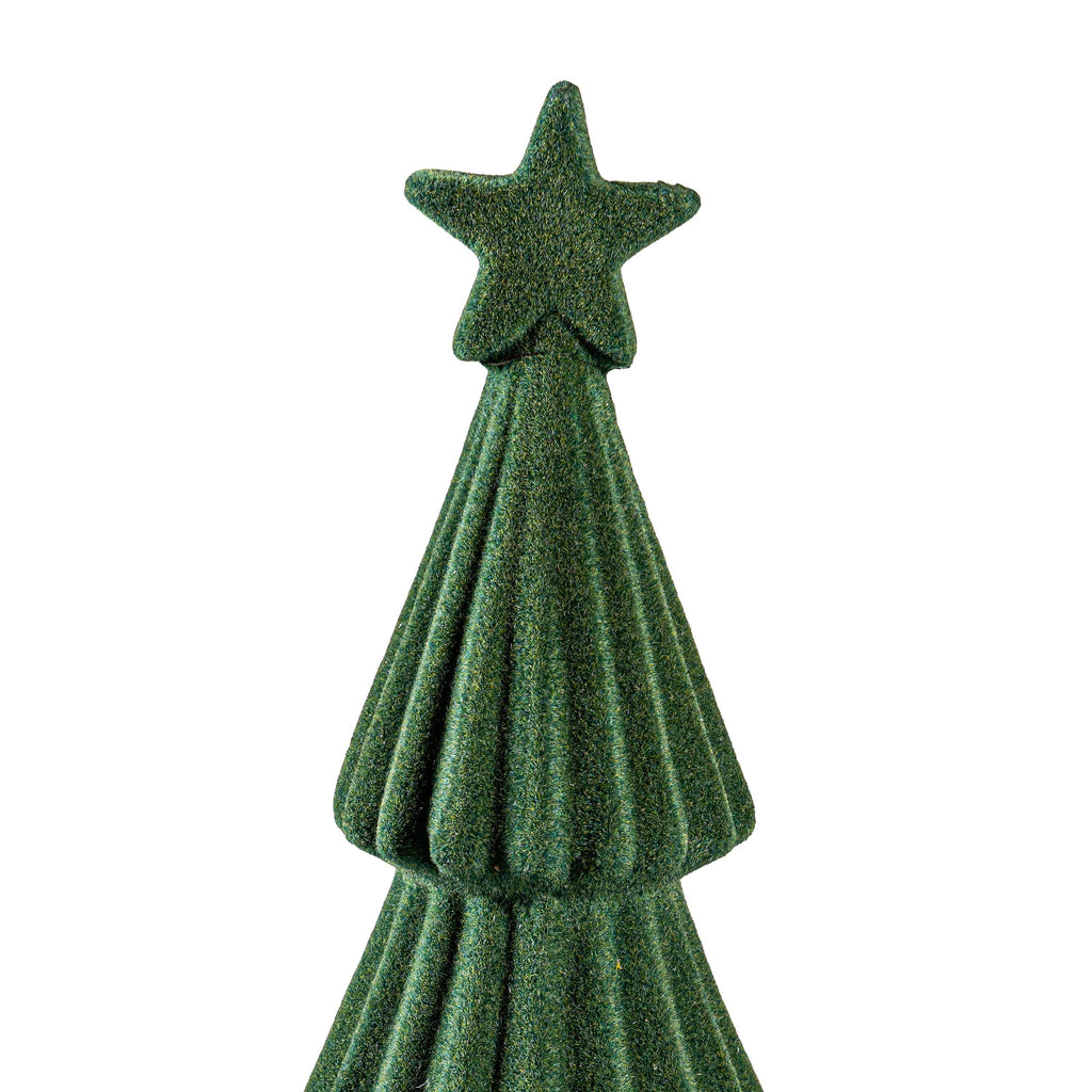 11.75" Dark Green Ceramic & Wood Christmas Tree – Elegant Tabletop Holiday Decoration