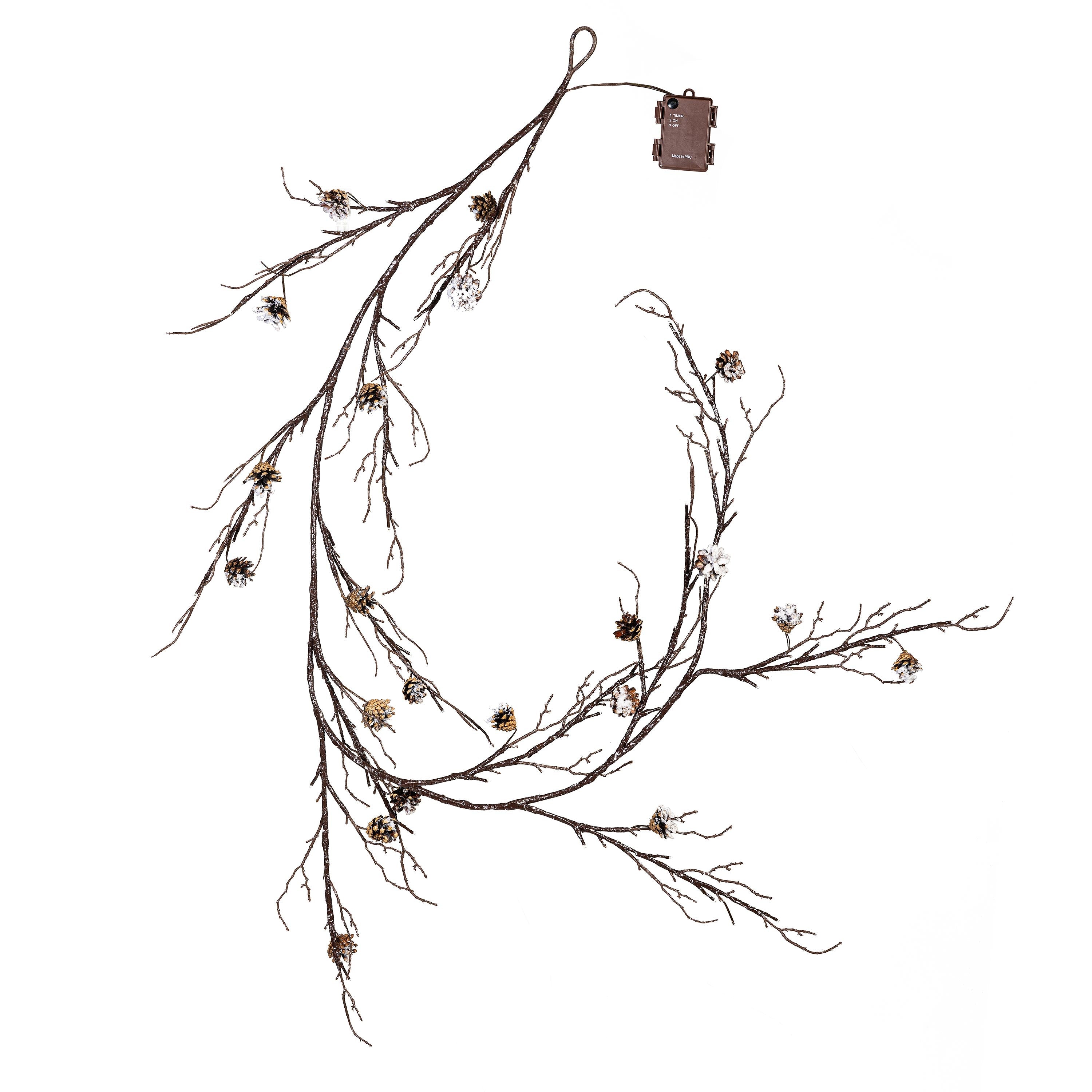 72" Woodland LED Christmas Garland – Frosted Pinecones & Fairy Lights for Rustic Holiday Décor