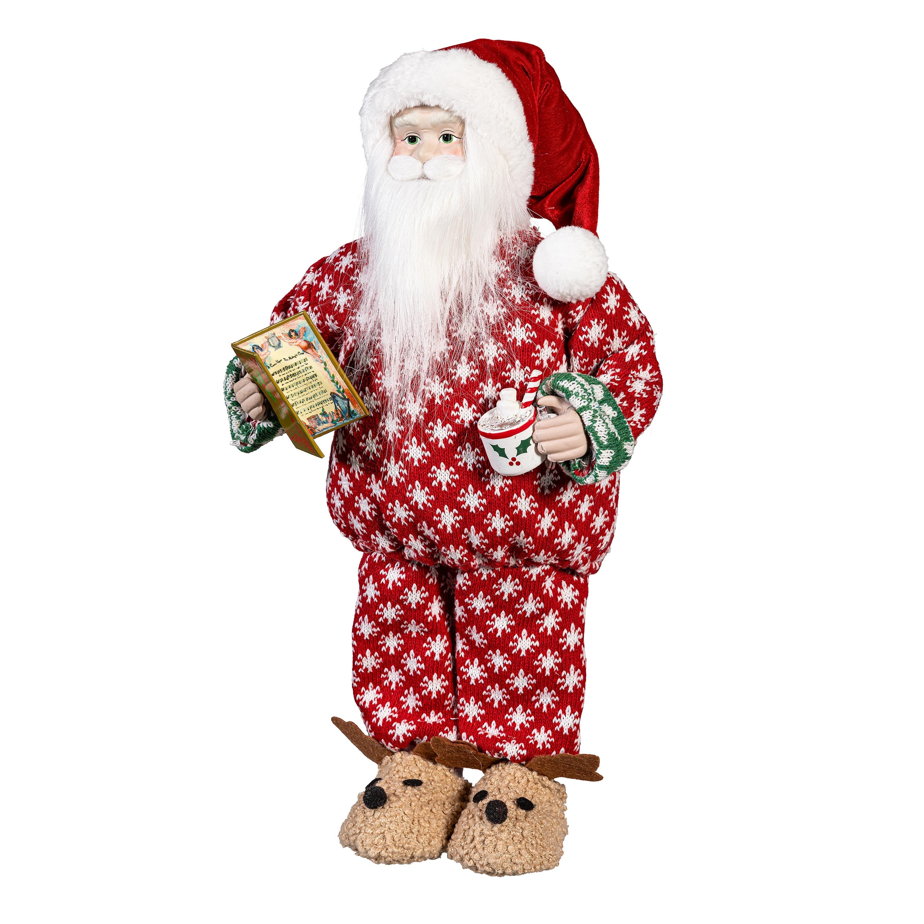 19" Santa in Pajamas Christmas Table Décor – Festive Fabric & Plastic Holiday Figurine