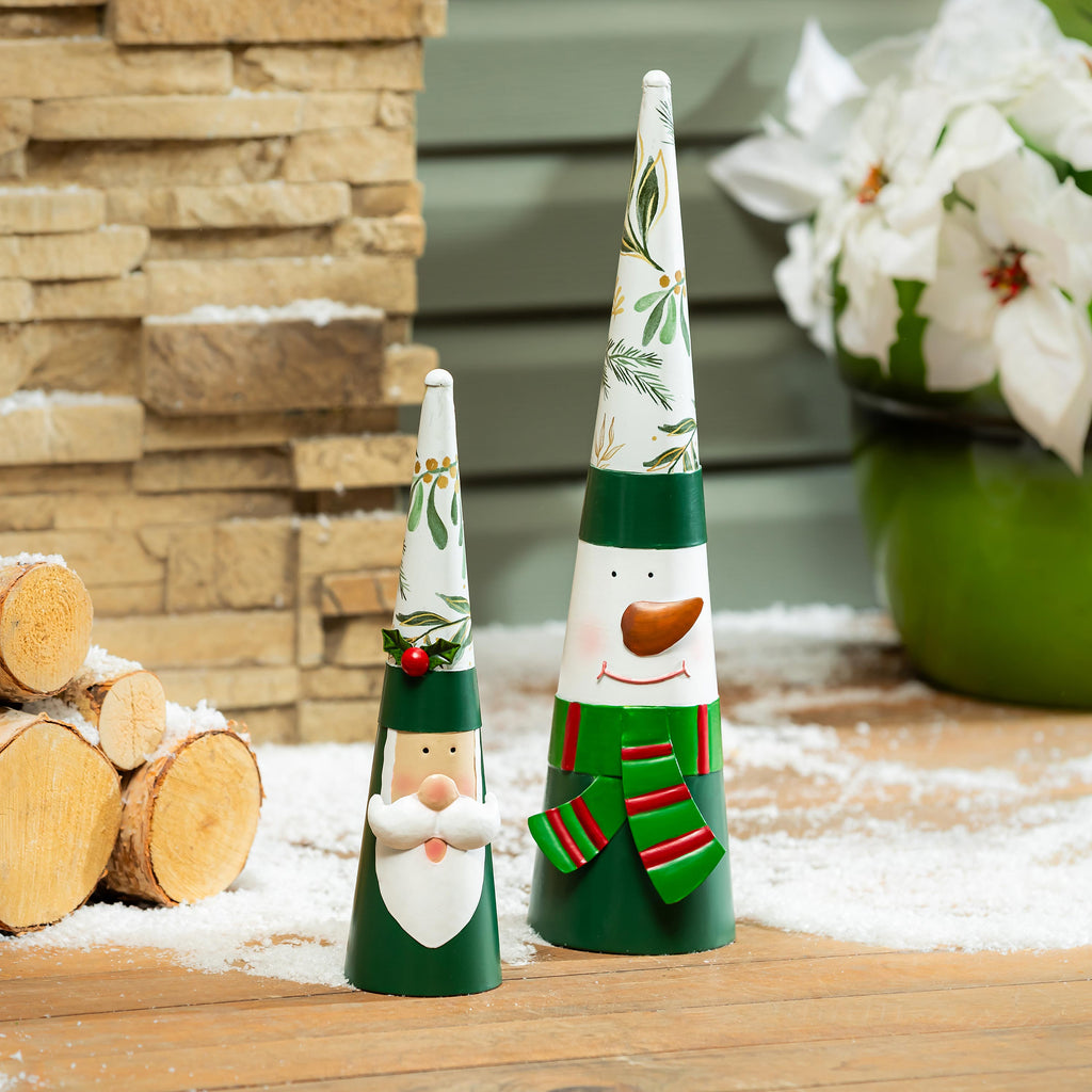 Set of 2 Metal Santa & Snowman Garden Christmas Statues – 25" Green Christmas Yard Decorations