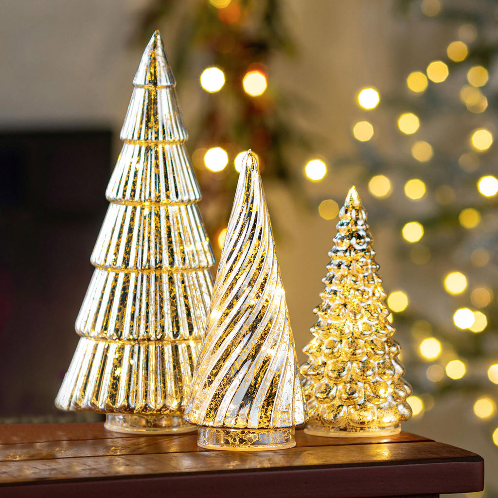 Set of 5 Glass Christmas Tree Lights – LED Holiday Table Decorations for Warm Festive Ambiance