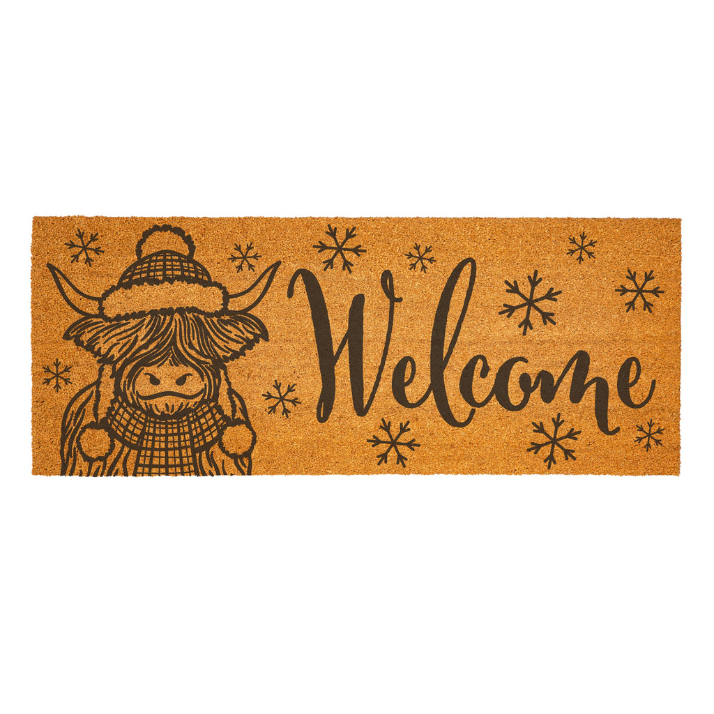 60"x 24" Highland Cow Christmas Doormat – Poinsettia “Welcome” Mat for Festive Holiday Entryway