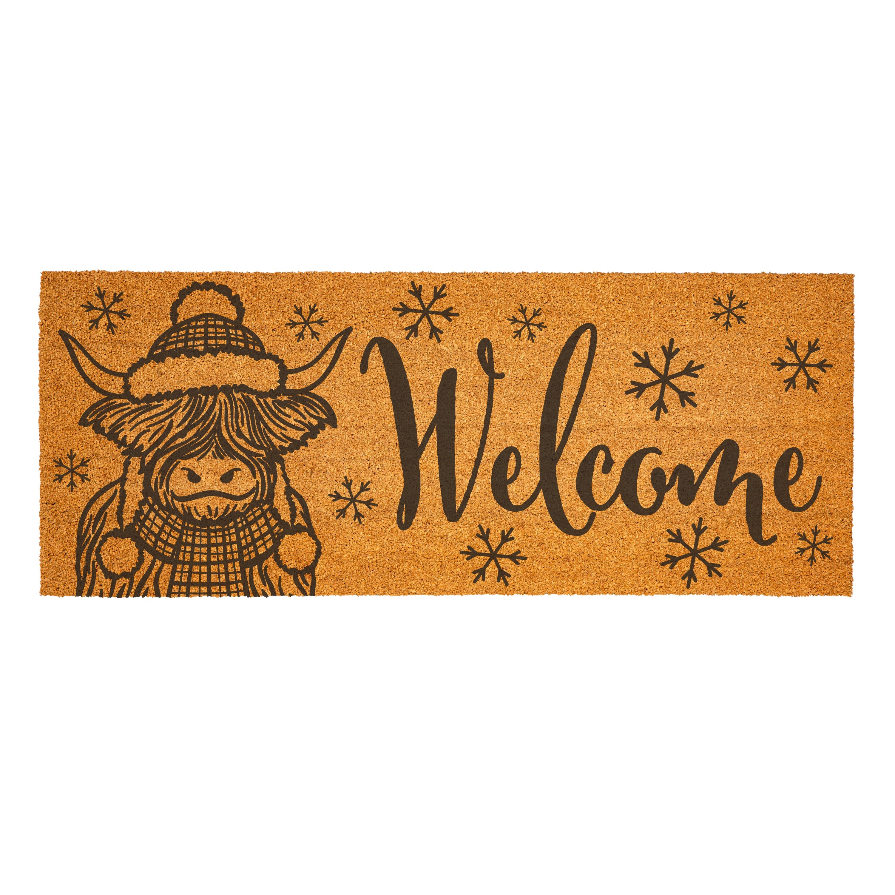 60"x 24" Highland Cow Christmas Doormat – Poinsettia “Welcome” Mat for Festive Holiday Entryway