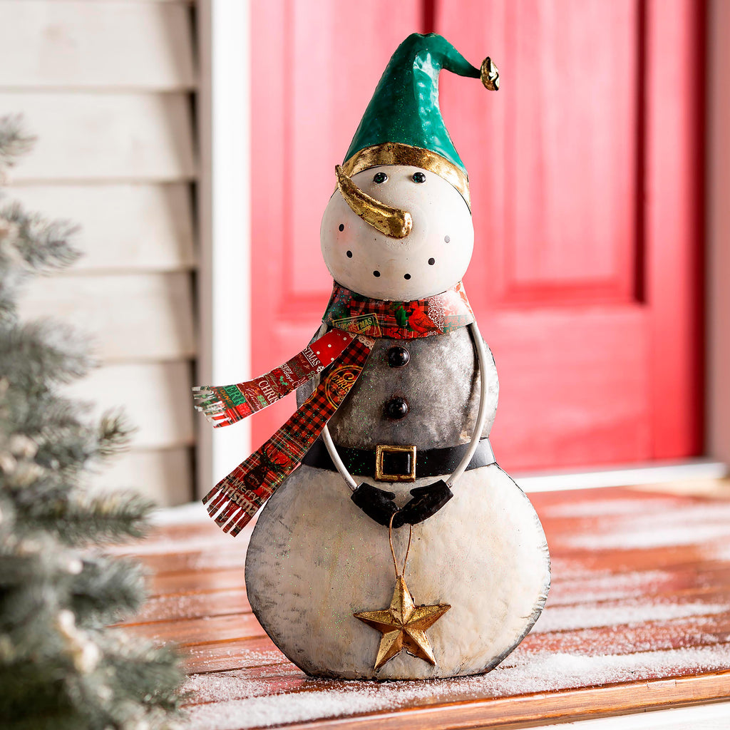 Vintage Metal Snowman Figurine/ Christmas Statue – Festive Christmas Decoration for Indoor & Outdoor Displays