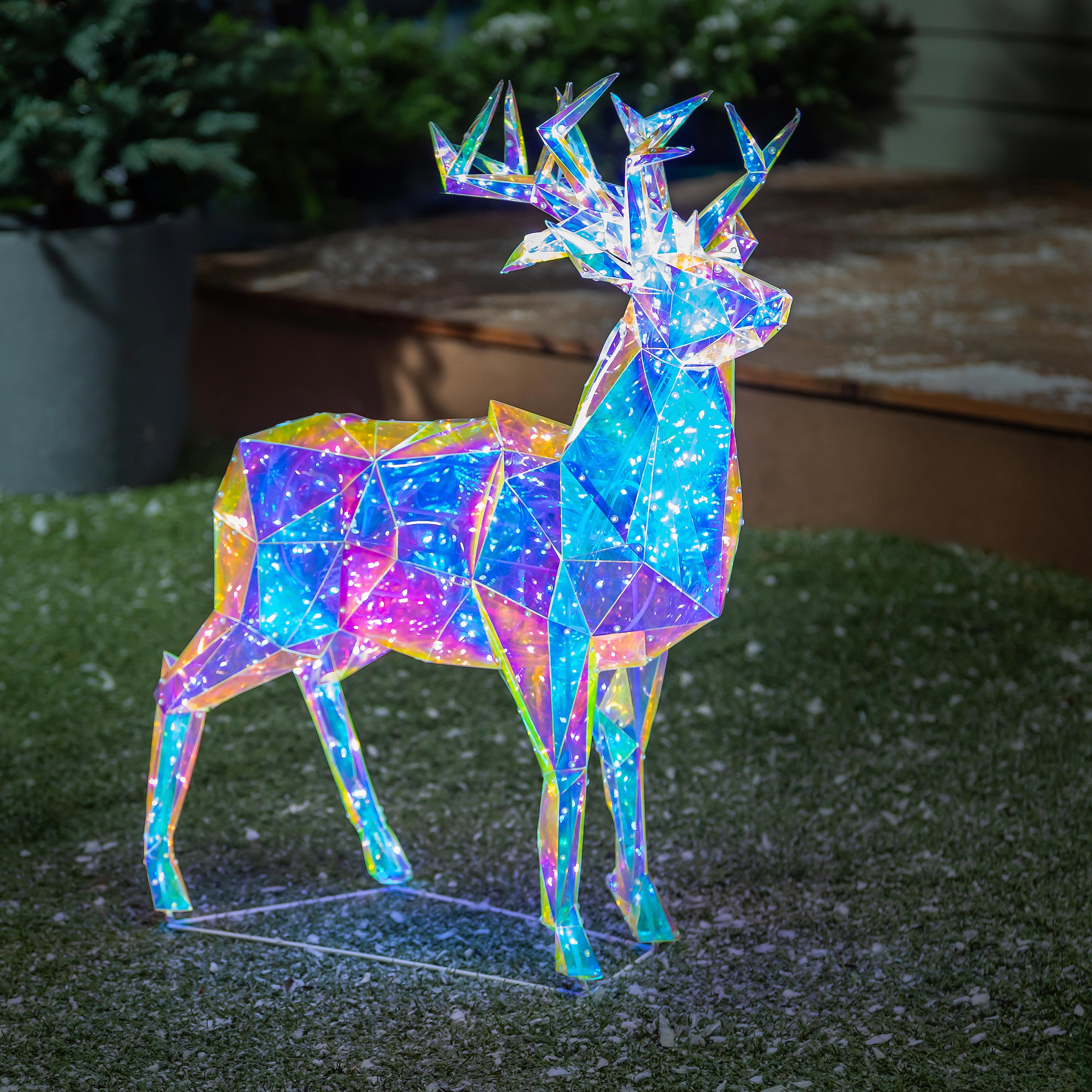 28" Iridescent LED Deer Garden Christmas Statue – Lighted PVC Christmas Yard Decoration for Holiday Season