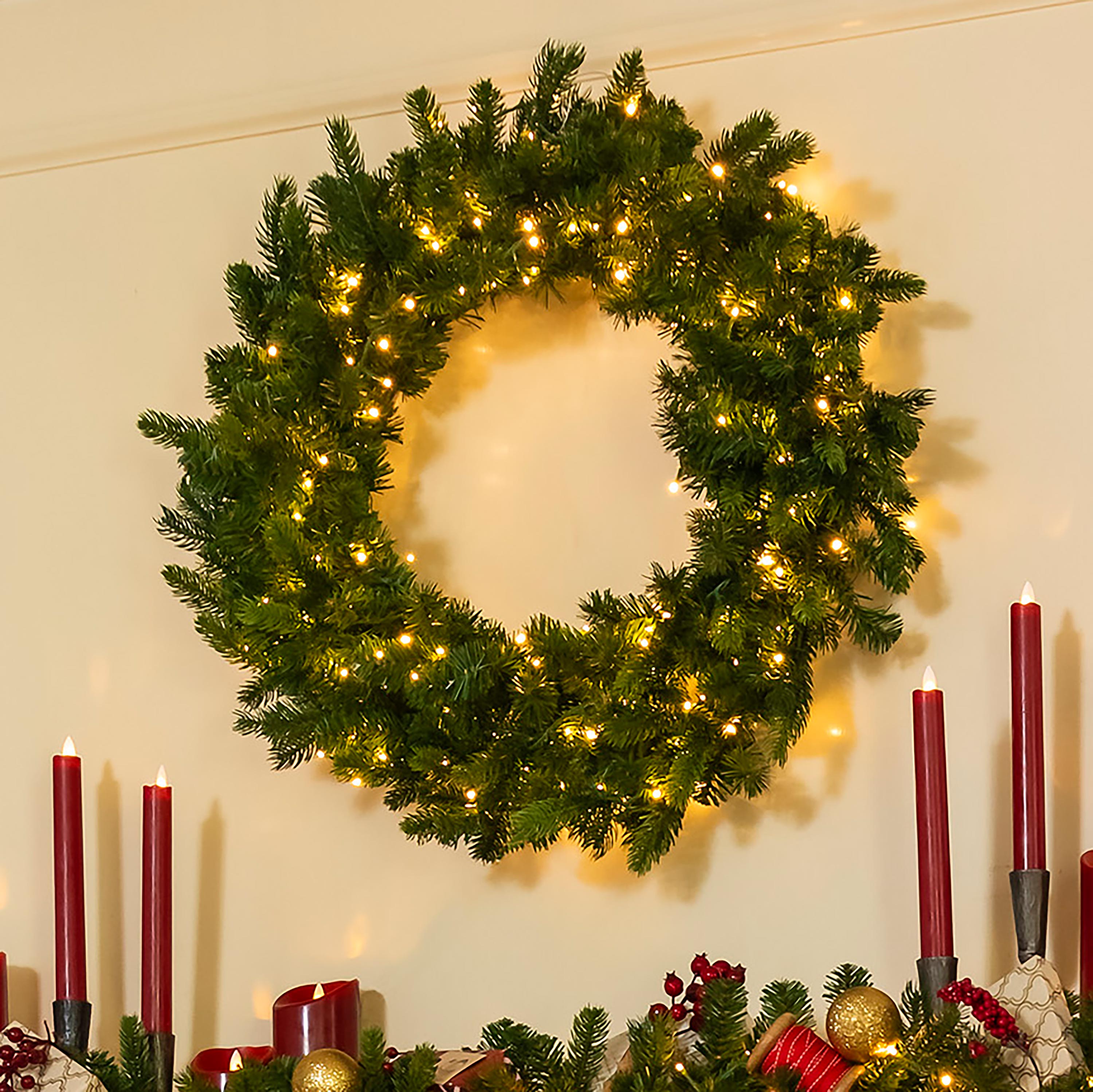 Arlington Lighted Christmas Wreath – Indoor & Outdoor Holiday Decoration with Warm LED Lights