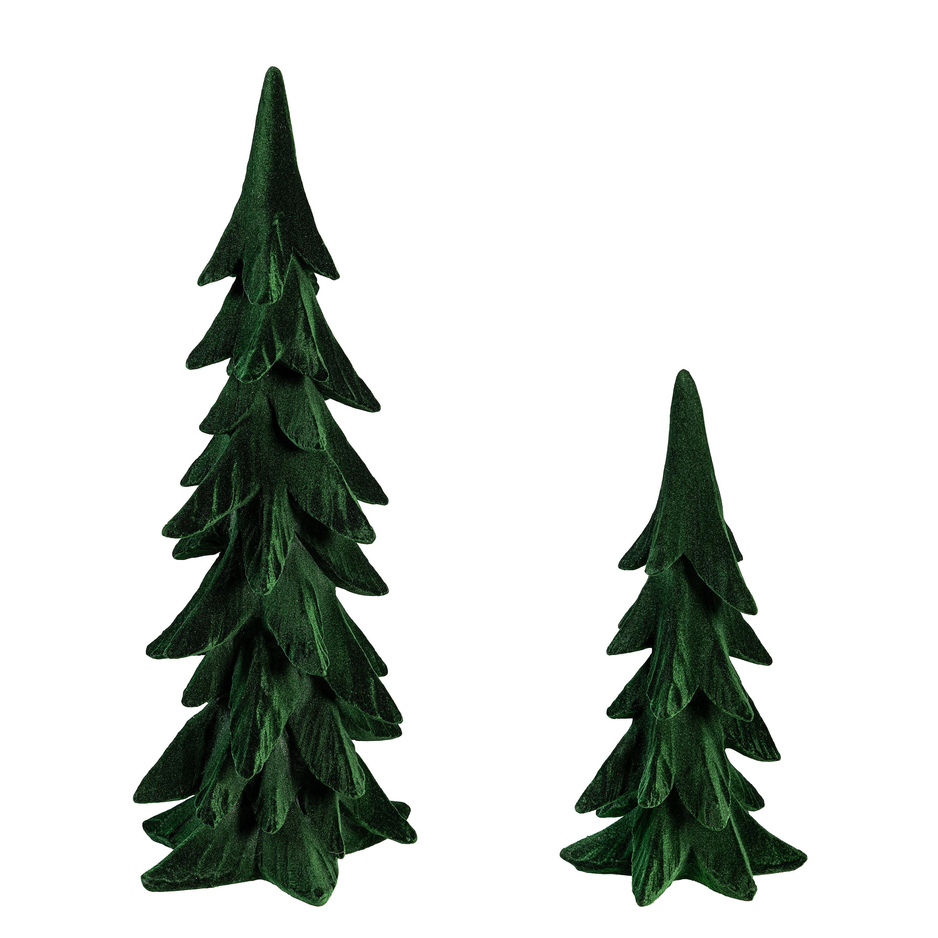 Set of Flocked Green Resin Christmas Trees – Elegant Holiday Tabletop Décor for Modern Homes
