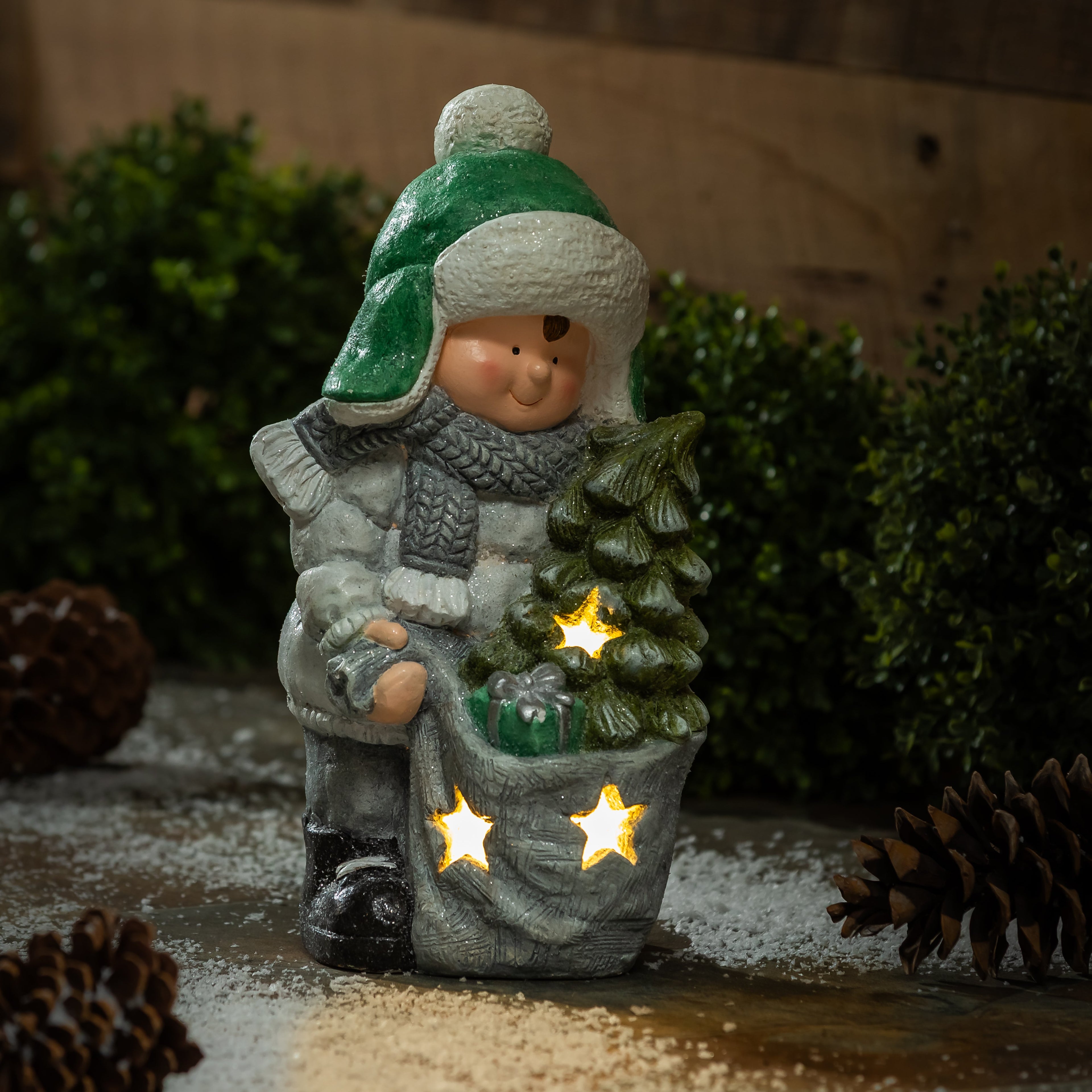 Set of 2 " Kids Holding Christmas Tree" LED Christmas Statue – Lighted Holiday Figurines for Festive Home Decor