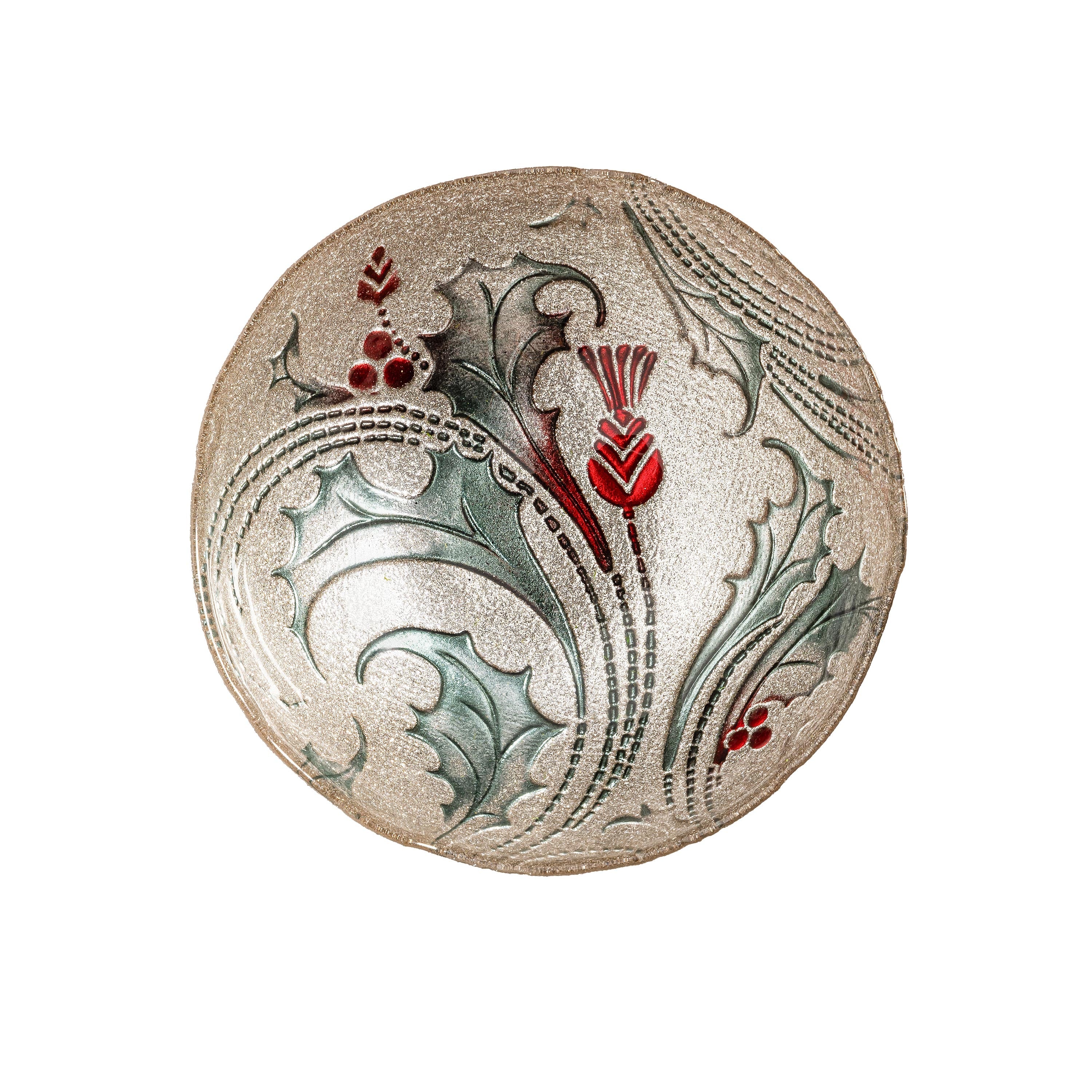 6" Joyful Traditions Glass Vase – Holly & Berry Christmas Decoration for Festive Floral Arrangement