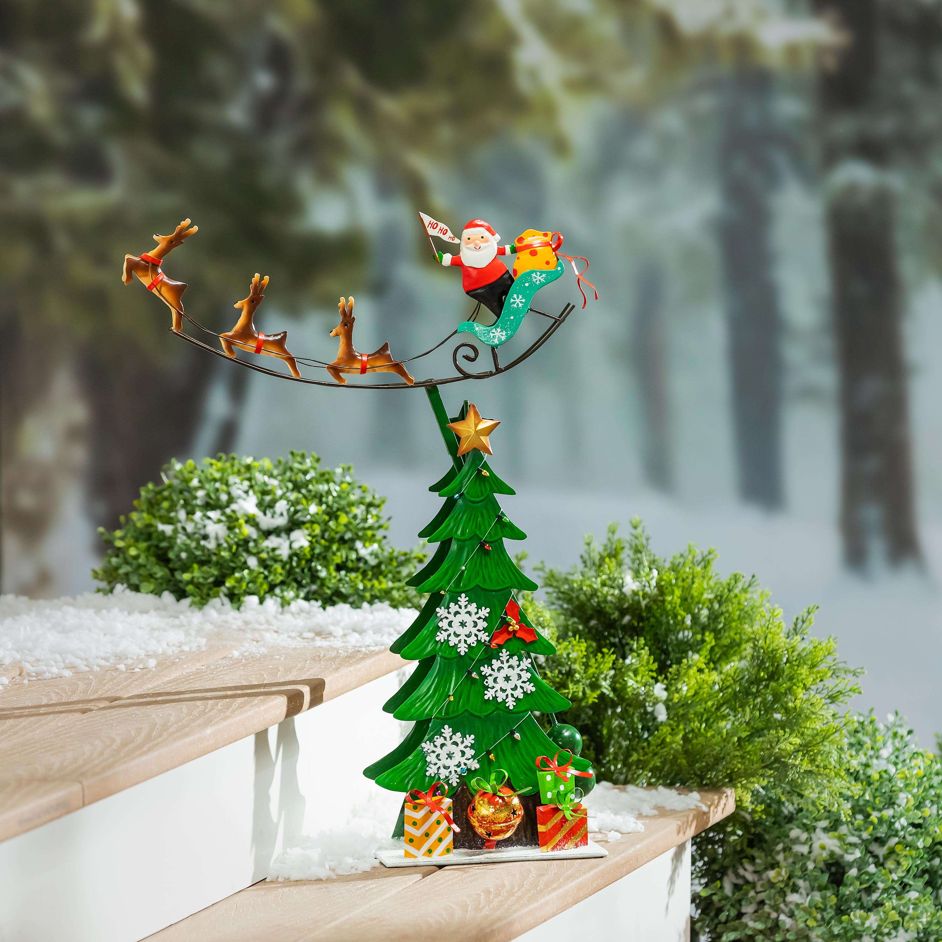 25.5" Metal Santa Garden Christmas Statue – Cheerful Traditions Christmas Yard Decoration with Gift