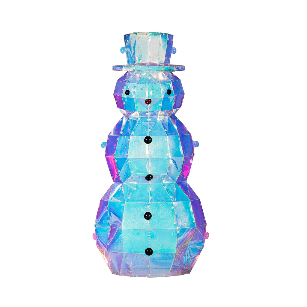 35.5" Iridescent LED Snowman Garden Christmas Statue – Lighted PVC Christmas Yard Decoration