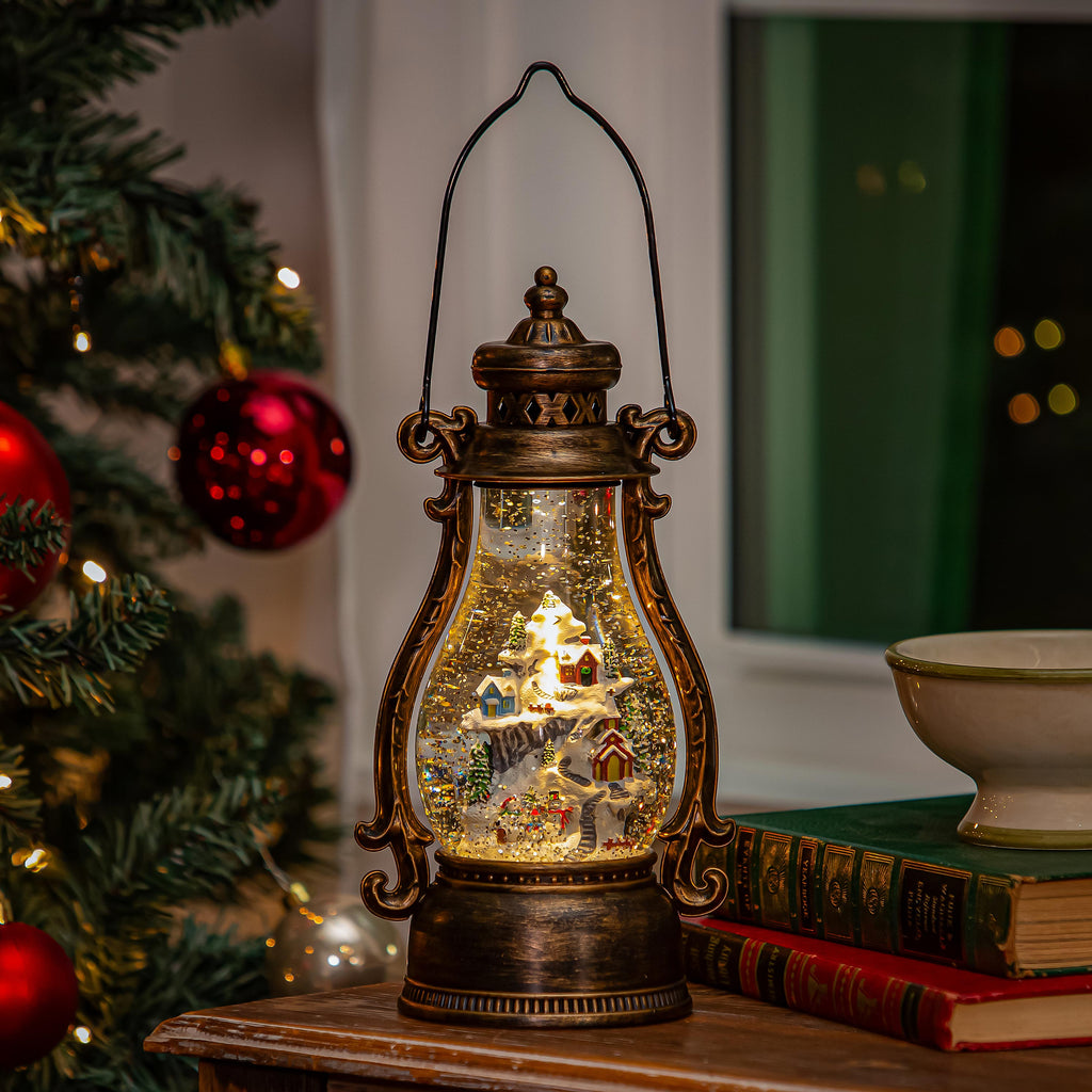 Joyful Traditions LED Christmas Water Lantern – 11.25" Light-Up Holiday Table Decoration with Festive Scene