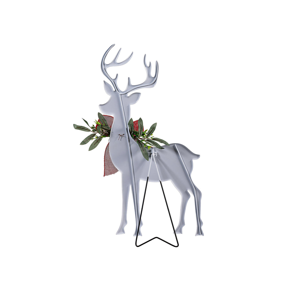 Set of 2 Metal Poinsettia Reindeer Garden Christmas Statues – 32" Lighted Christmas Yard Decorations