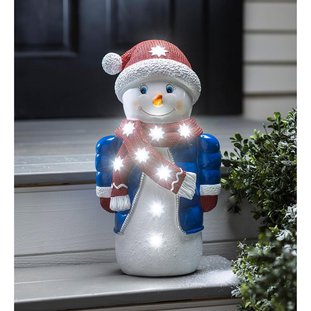 Decorative Lighted Snowman Figurine / Christmas Statue – Shorty LED Christmas Decoration for Festive Home Displays