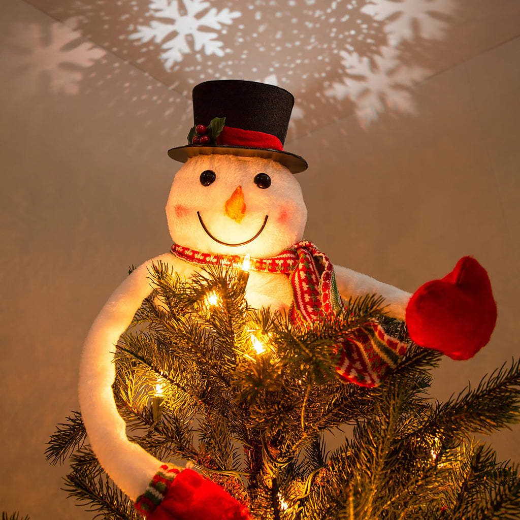 Snowman Christmas Tree Ornament with LED Snowflake Projection – Festive Light-Up Decoration