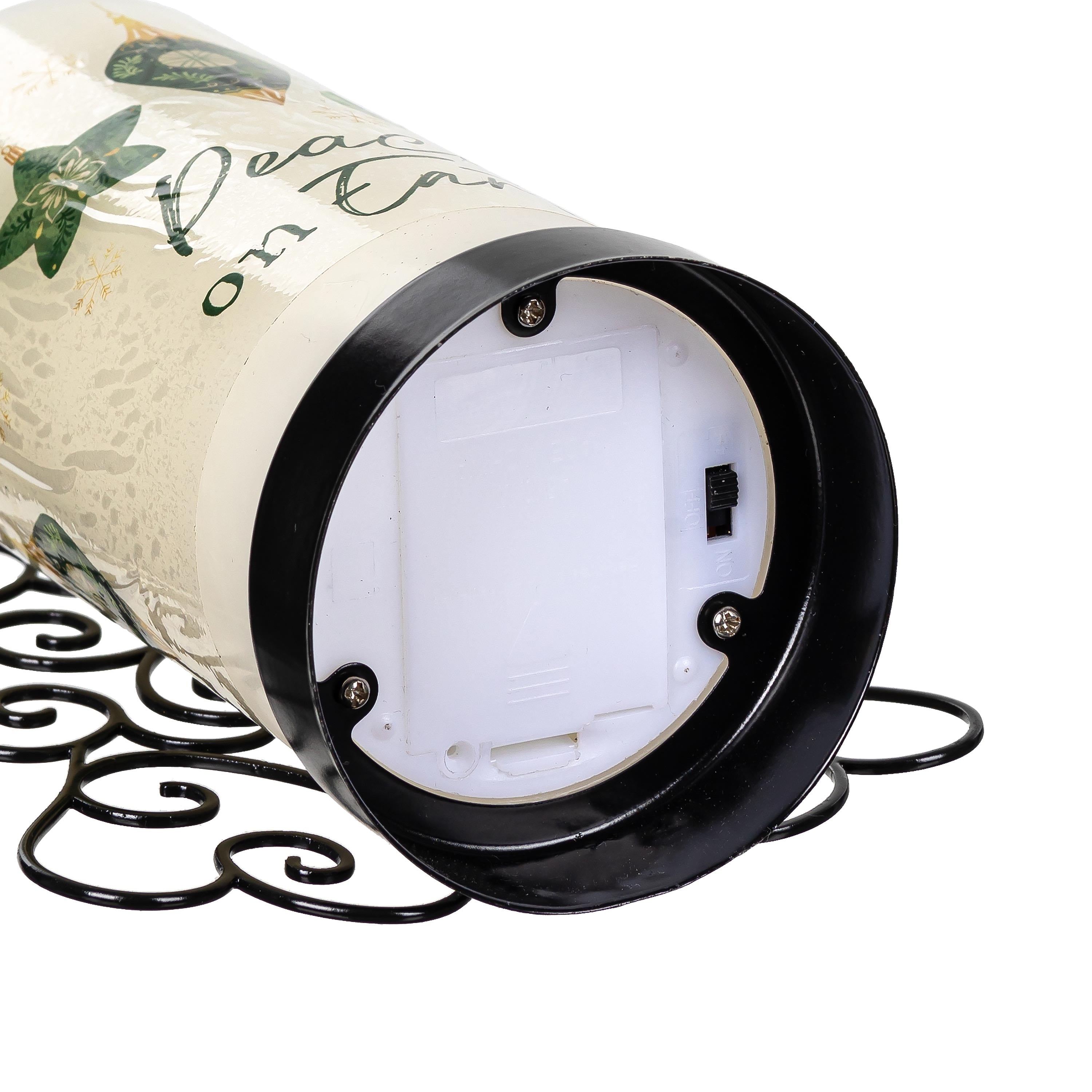 Green LED Candle with Metal Holder – Realistic Wax Flame Effect Christmas Table Decoration