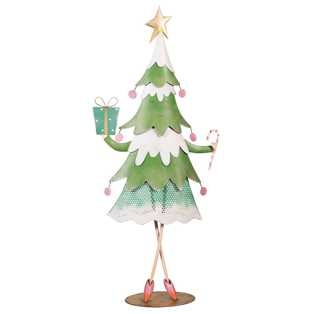 30.5" Metal Christmas Garden Christmas Statue – Baking Spirits Bright Holiday Decoration with Green Tree