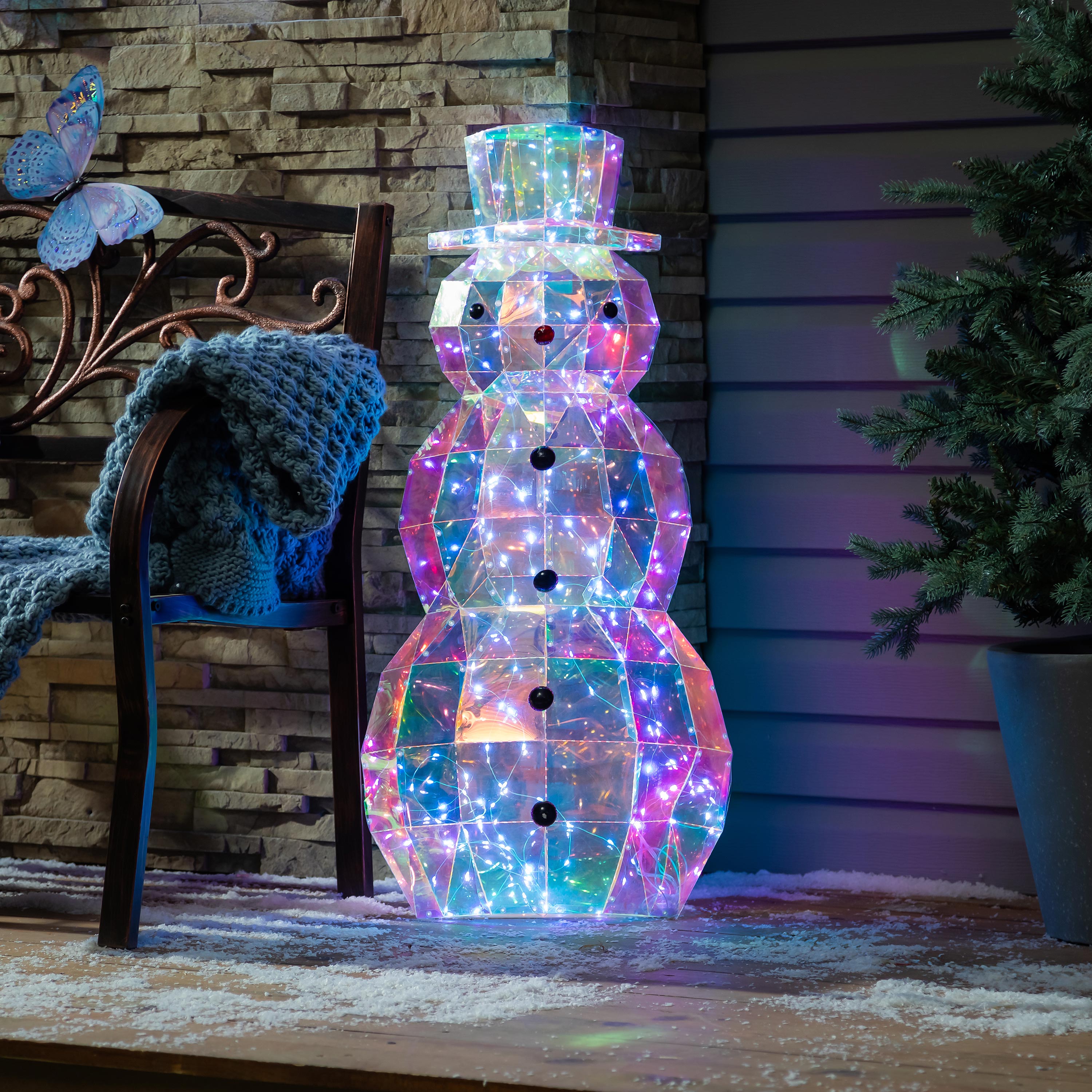35.5" Iridescent LED Snowman Garden Christmas Statue – Lighted PVC Christmas Yard Decoration