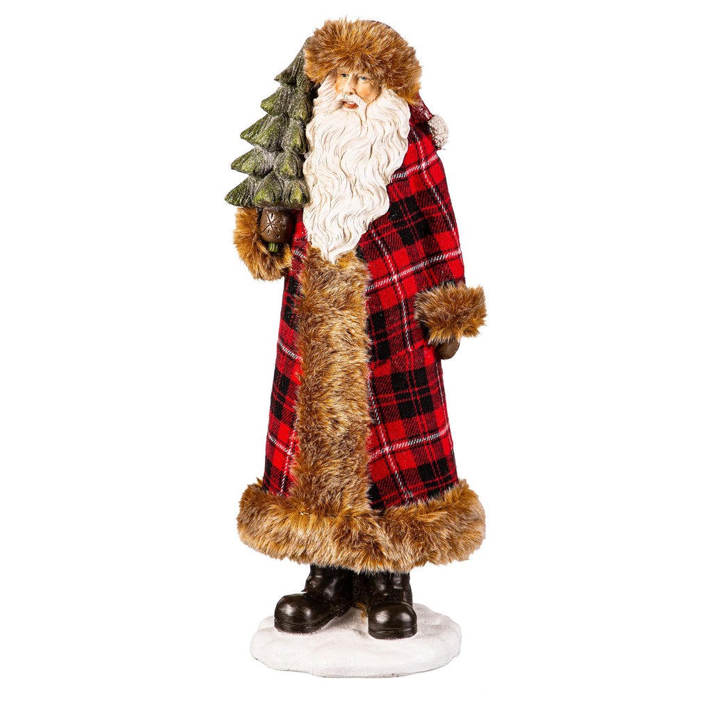 Resin Santa Figurine (Christmas Statue) Holding Christmas Tree – Classic Holiday Decoration for Home or Tabletop