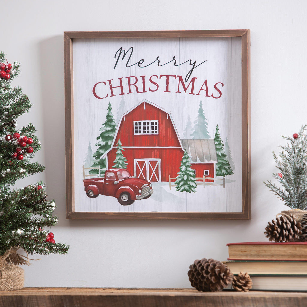 “Merry Christmas” Framed Wall Art – Rustic Holiday Sign for Festive Home Décor