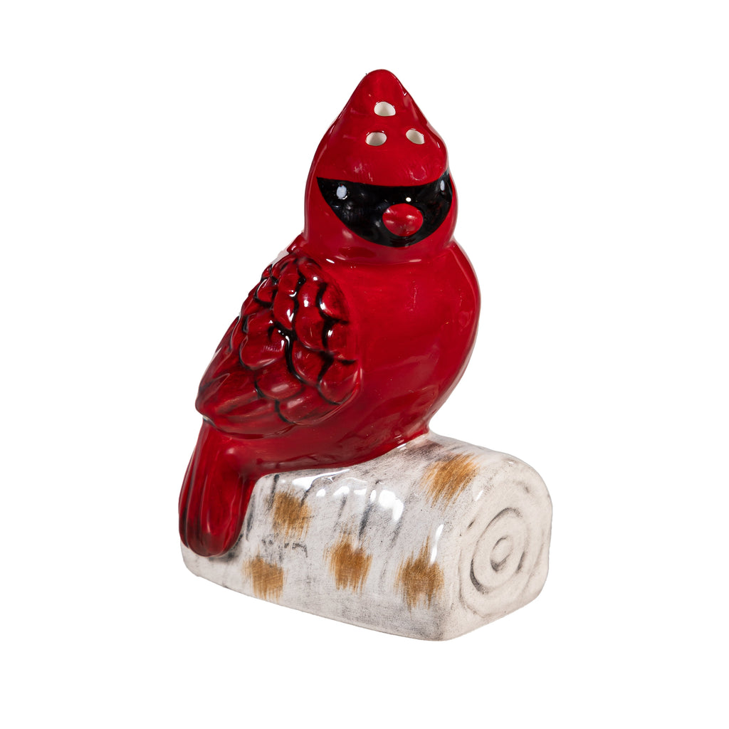 Christmas Salt & Pepper Shaker Set – Ceramic Poinsettia and Cardinal on Log, 2-Piece Holiday Table Décor