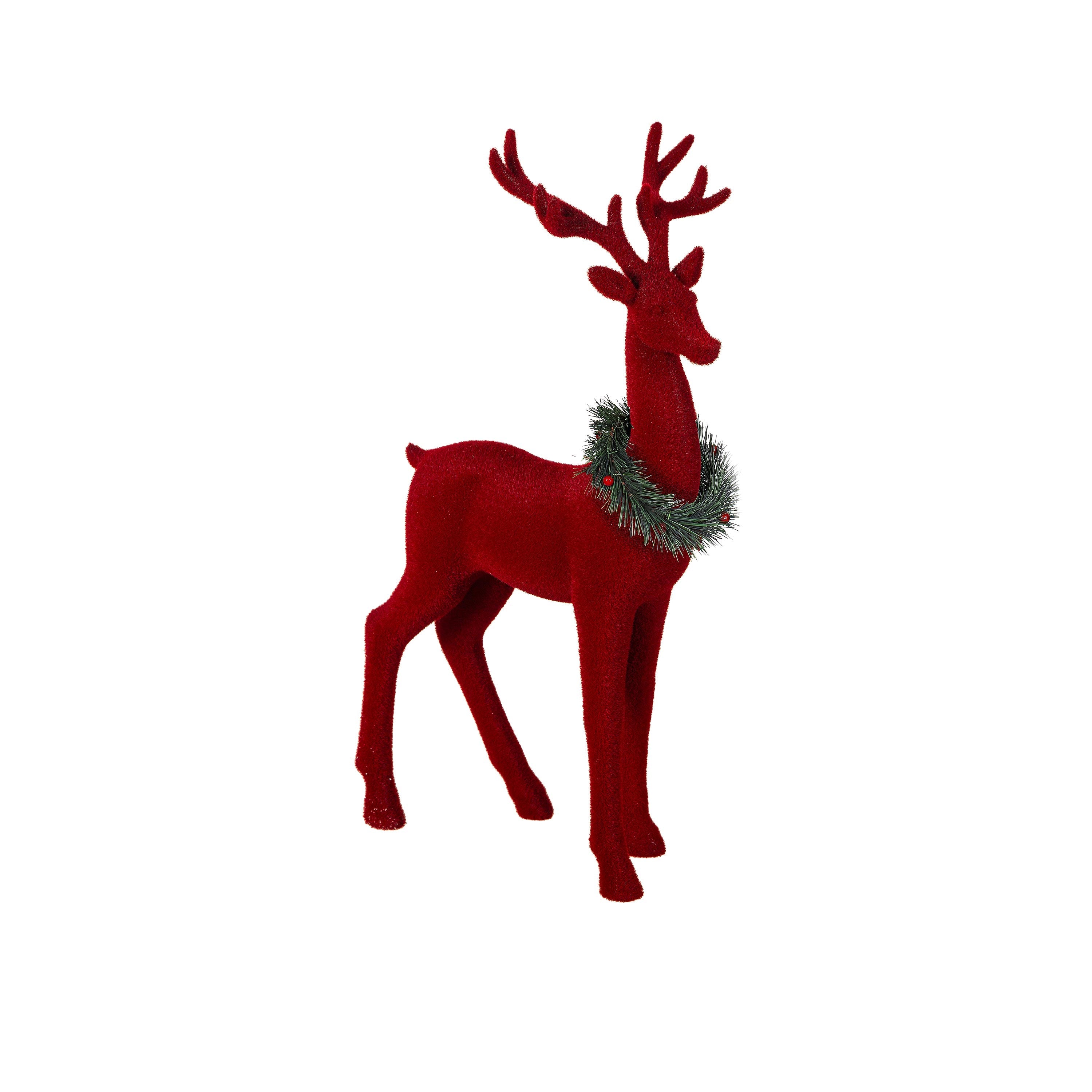 Elegant Red Reindeer Christmas Statue with Wreath – 32-Inch Holiday Decoration for Home or Office