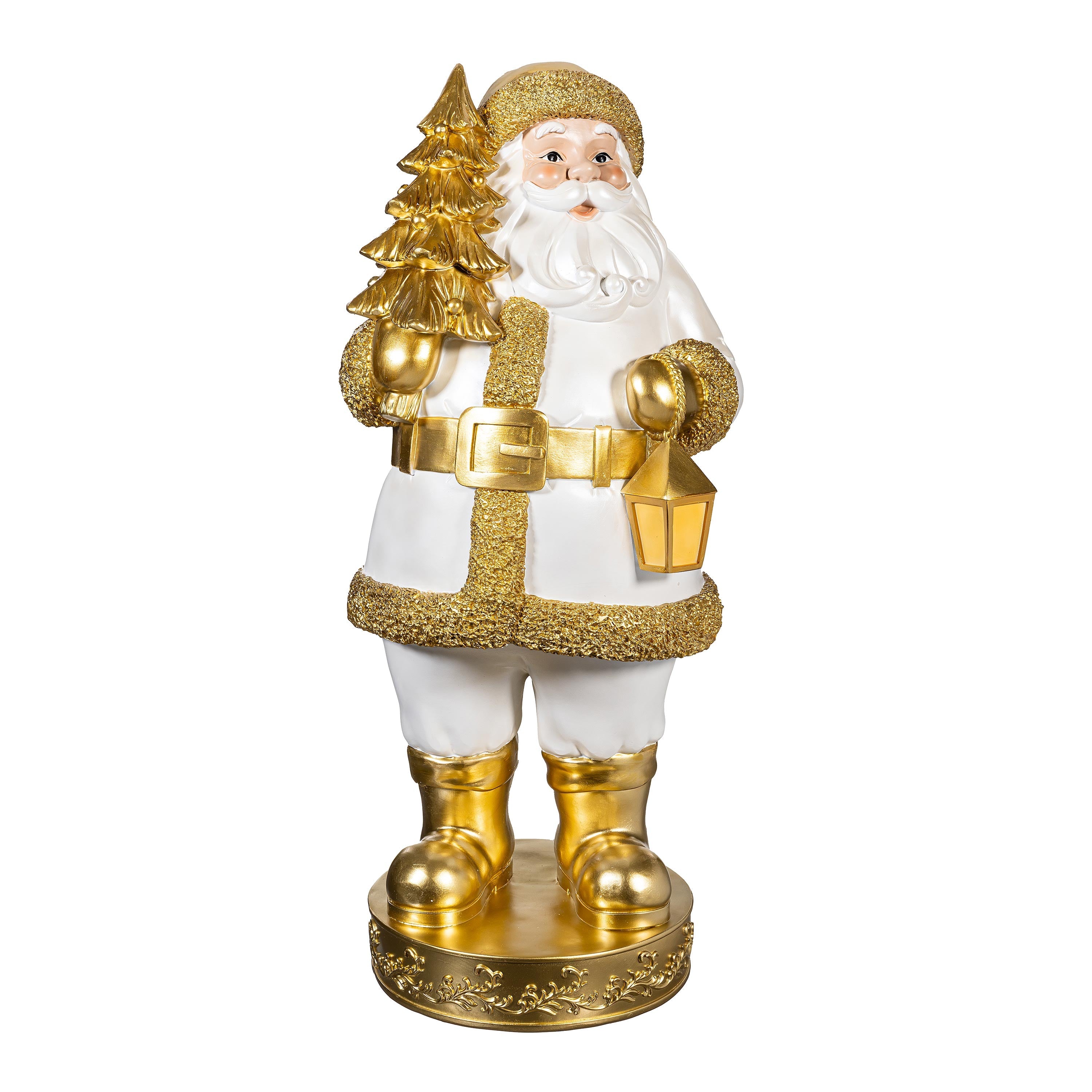 32" Gold Resin Santa Garden Christmas Statue – Joyful Traditions Christmas Decoration for Indoor & Outdoor Displays