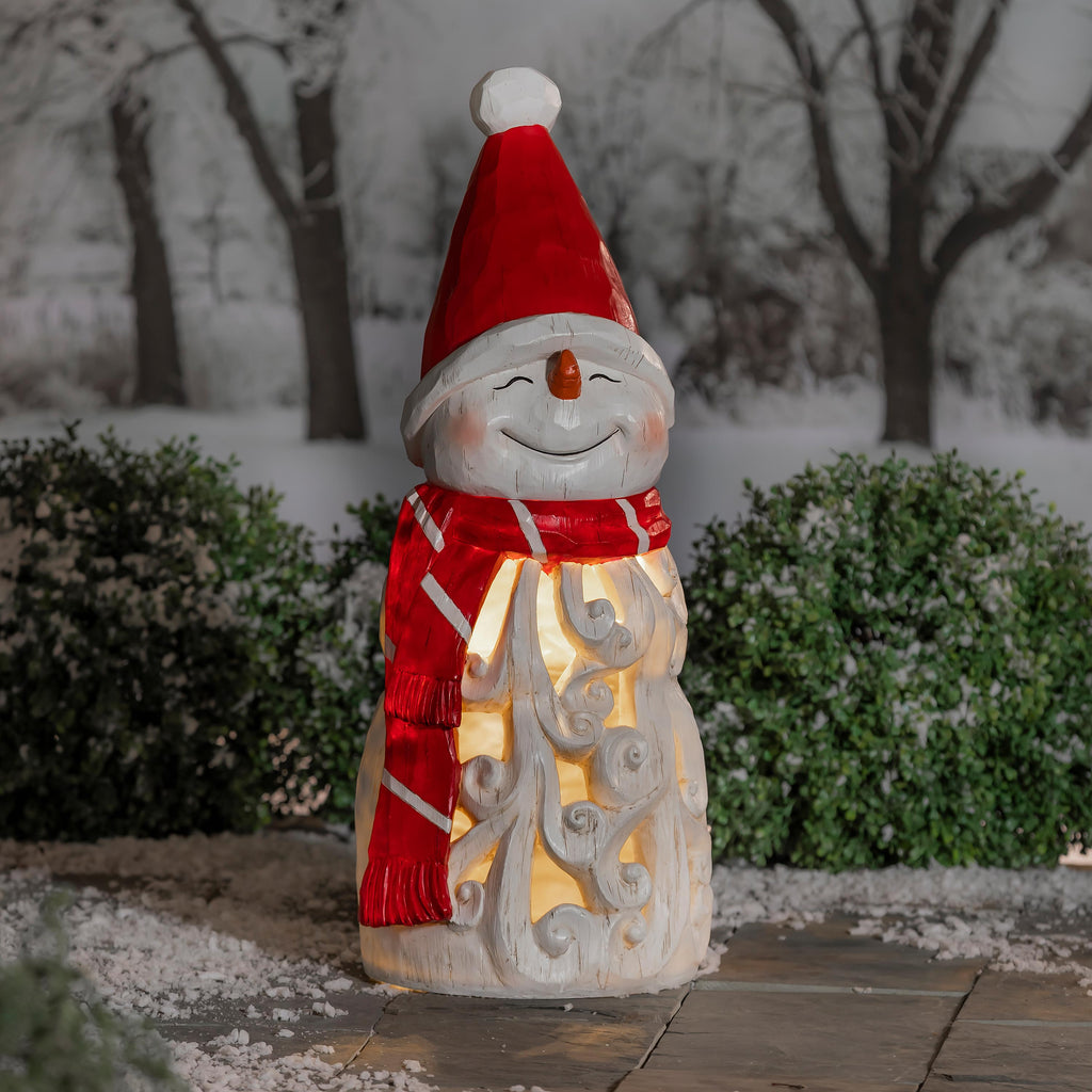 Ornate Lighted Snowman Christmas Statue – Elegant Christmas Decoration for Indoor & Outdoor Holiday Displays