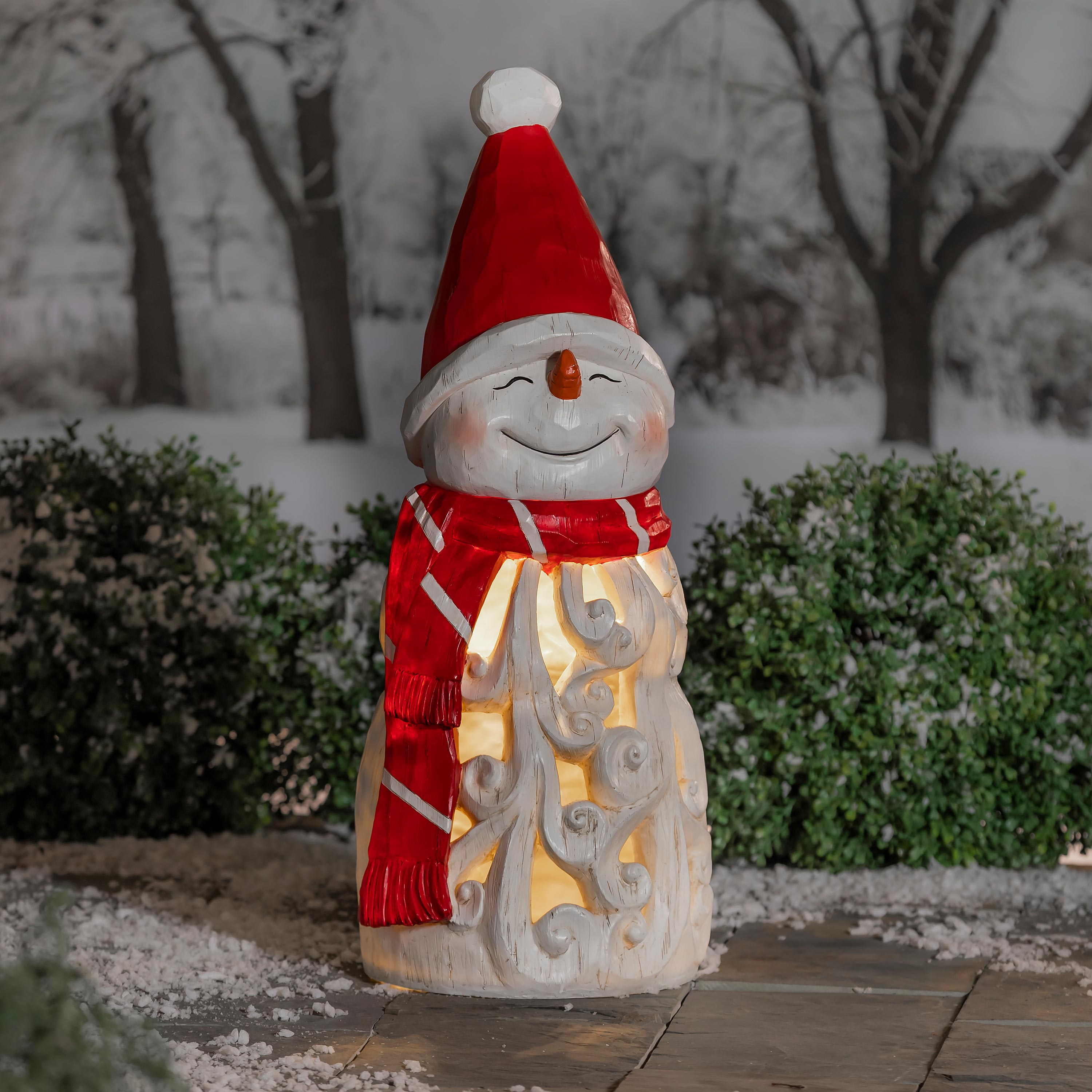 Ornate Lighted Snowman Christmas Statue – Elegant Christmas Decoration for Indoor & Outdoor Holiday Displays