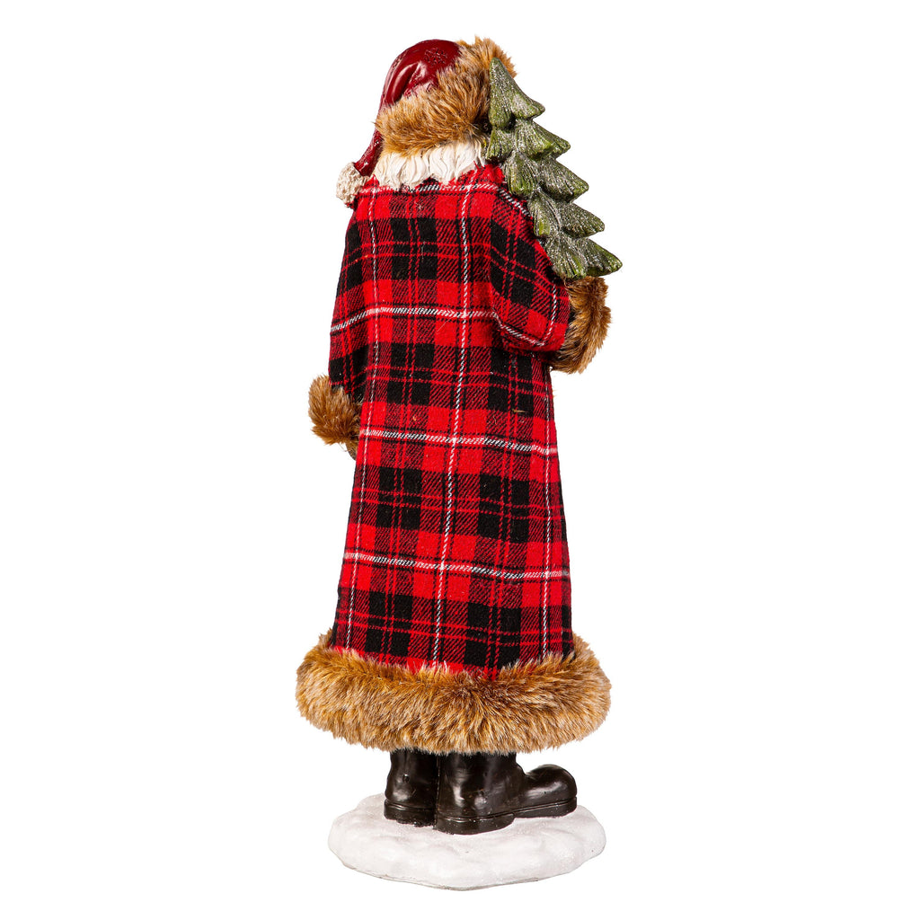 Resin Santa Figurine (Christmas Statue) Holding Christmas Tree – Classic Holiday Decoration for Home or Tabletop