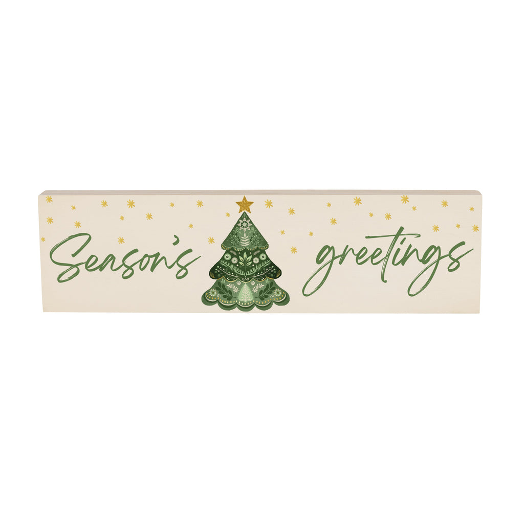18"x 5" “ Season's Greetings ” Green Mantel Sign – Festive Wooden Christmas Decor for Holiday Homes