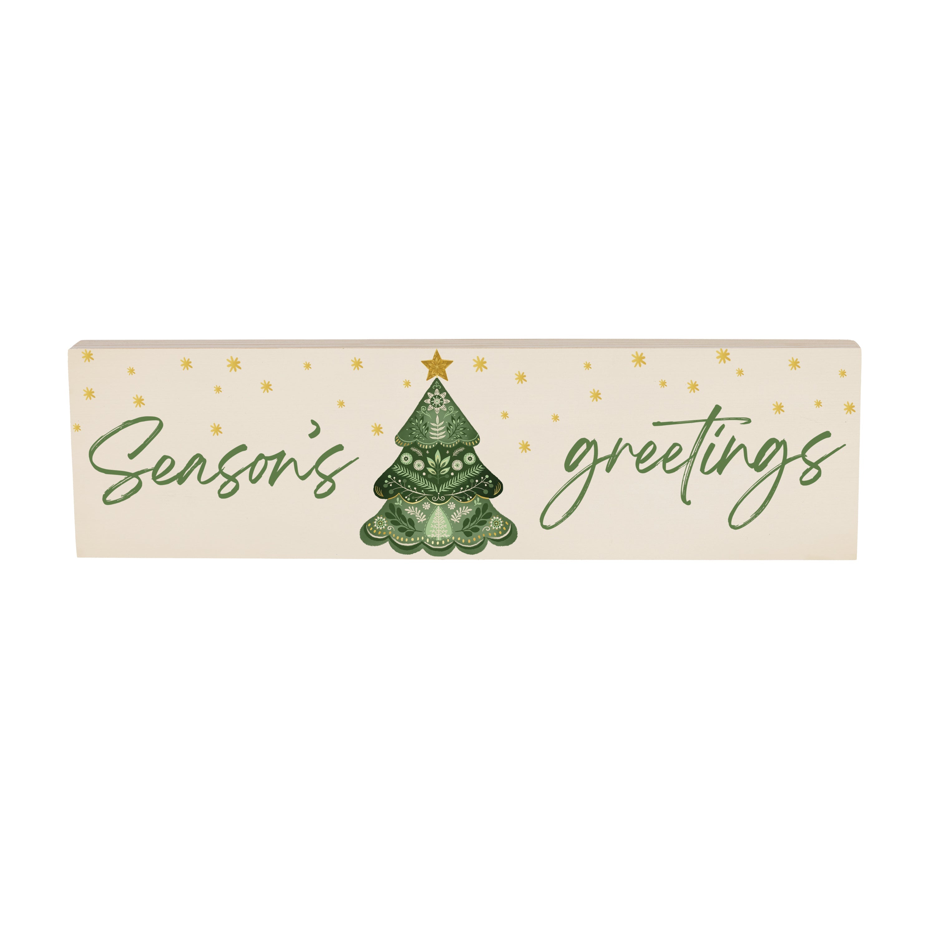 18"x 5" “ Season's Greetings ” Green Mantel Sign – Festive Wooden Christmas Decor for Holiday Homes