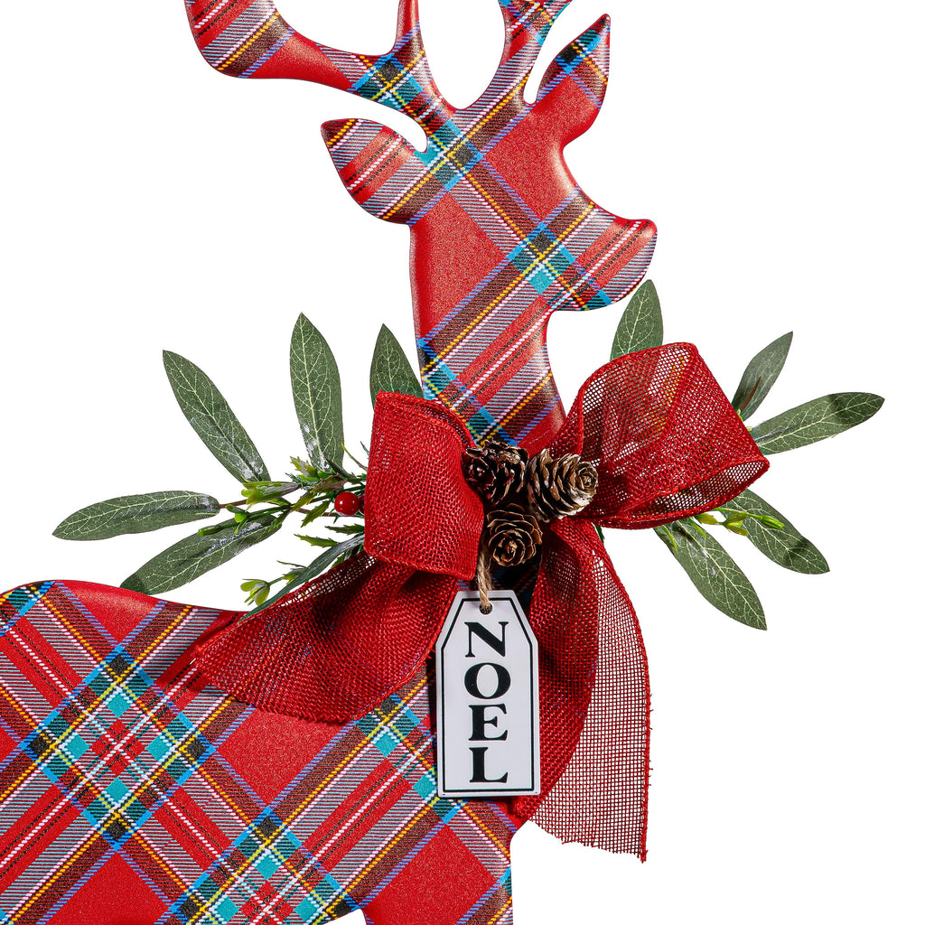 Set of 2 Metal Poinsettia Reindeer Garden Christmas Statues – 32" Lighted Christmas Yard Decorations