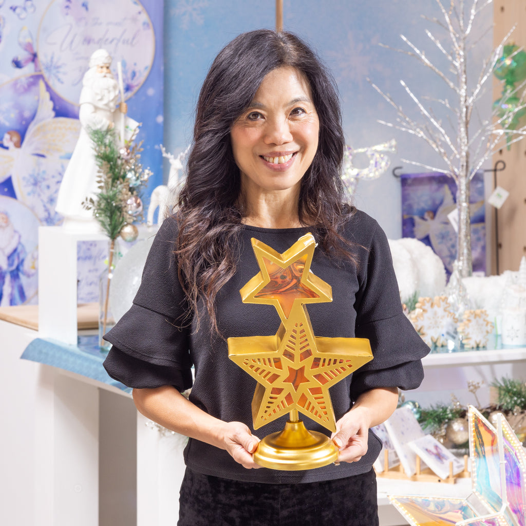 14" RGB Color-Changing LED Stacked Star Garden Christmas Statue – Lighted Christmas Decoration for Indoor & Outdoor Use