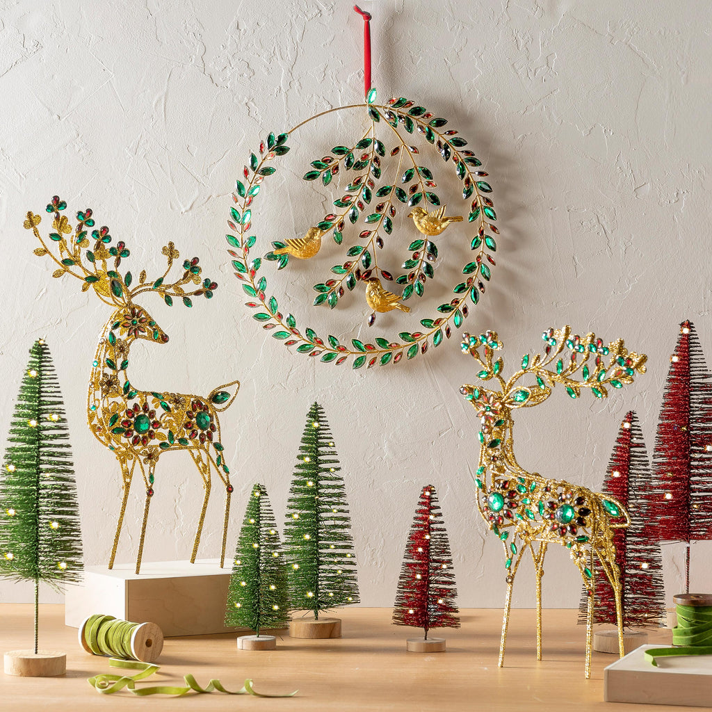 18" Golden Reindeer Christmas Statue with Sparkling Jewels – Elegant Holiday Home Decoration