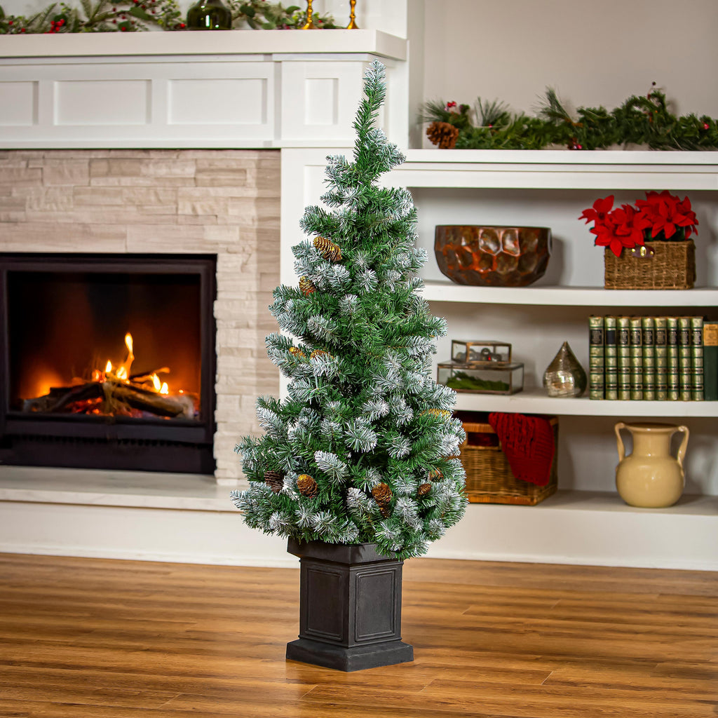 48" LED Potted Peony & Pine Arrangement – Lighted Artificial Christmas Plant for Indoor & Outdoor Décor