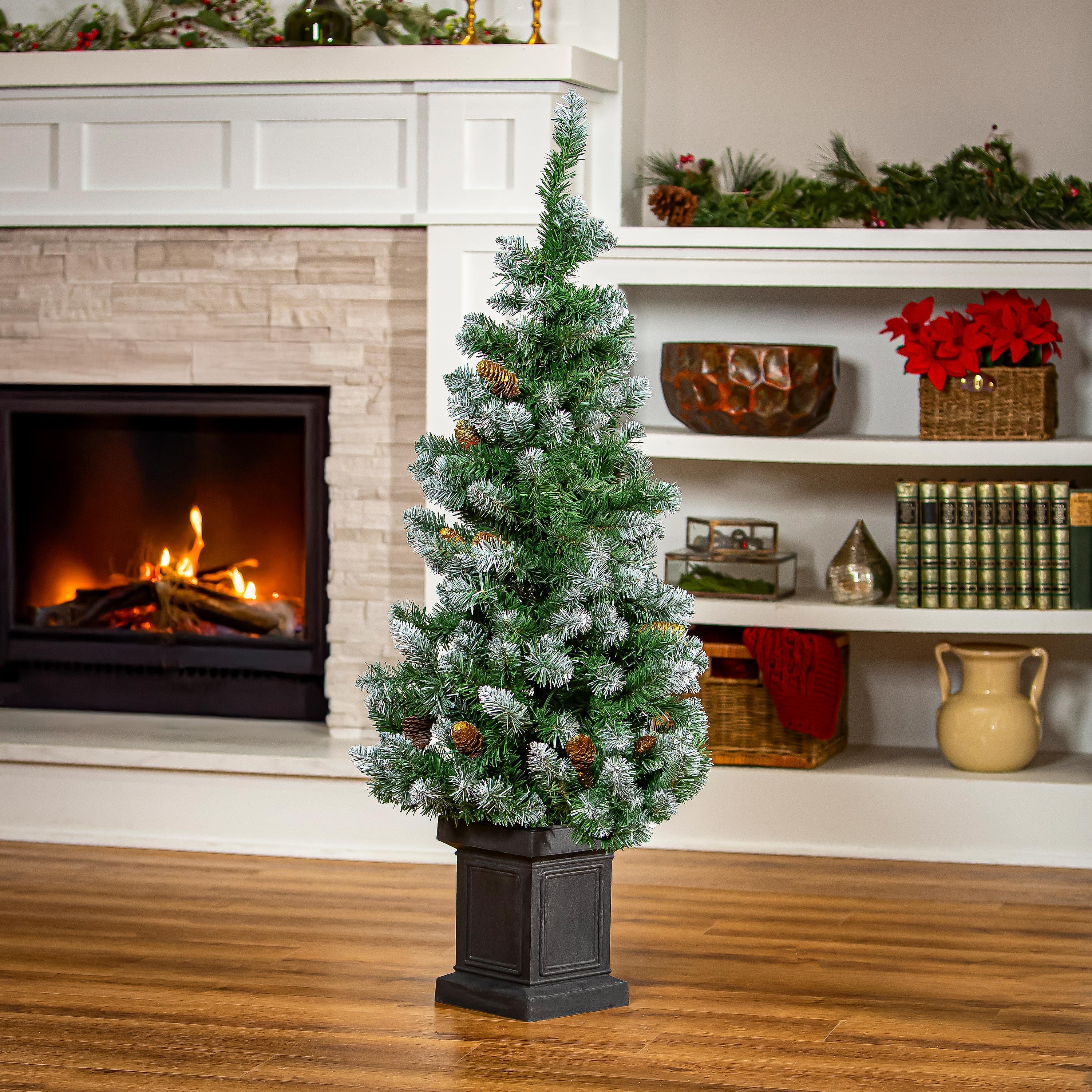 48" LED Potted Peony & Pine Arrangement – Lighted Artificial Christmas Plant for Indoor & Outdoor Décor