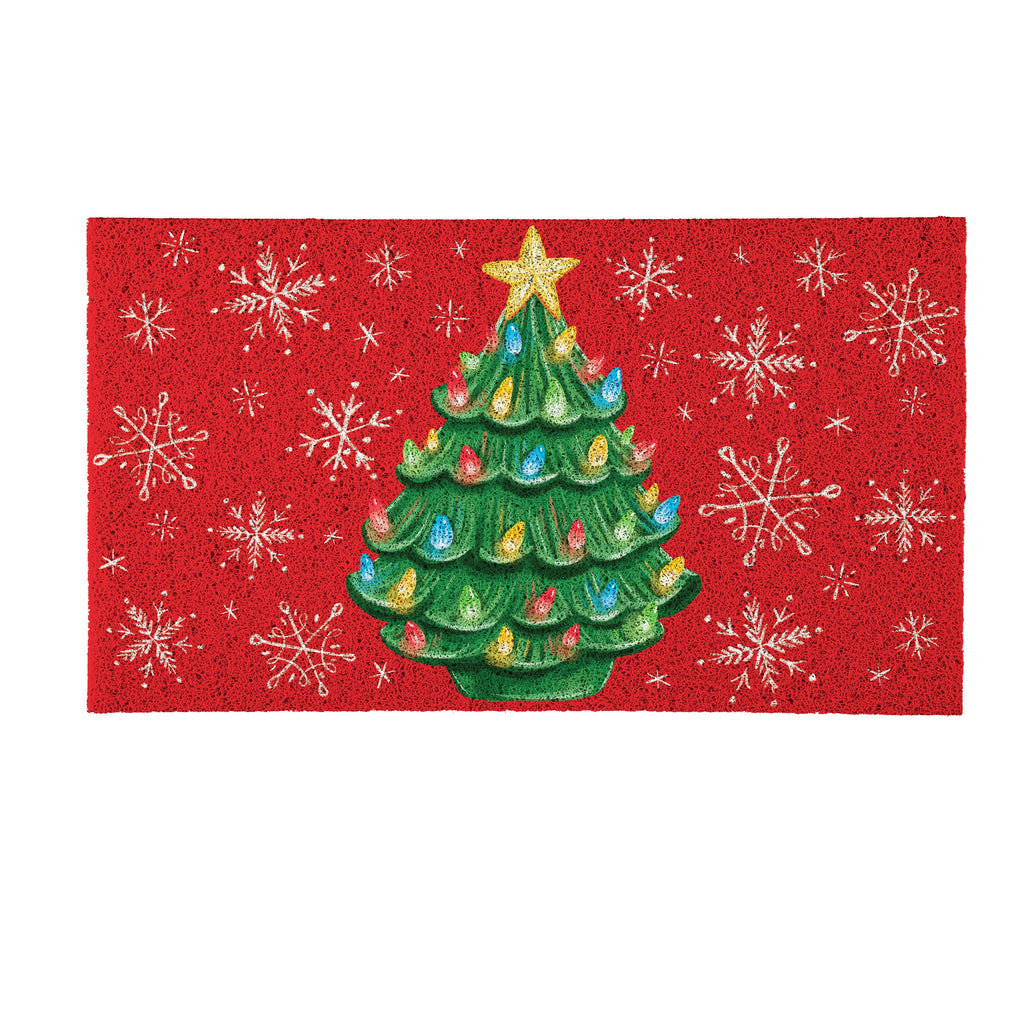 28"x16" Joyful Traditions Christmas Tree Mat – PVC Holiday Trapper Welcome Mat for Festive Entryways