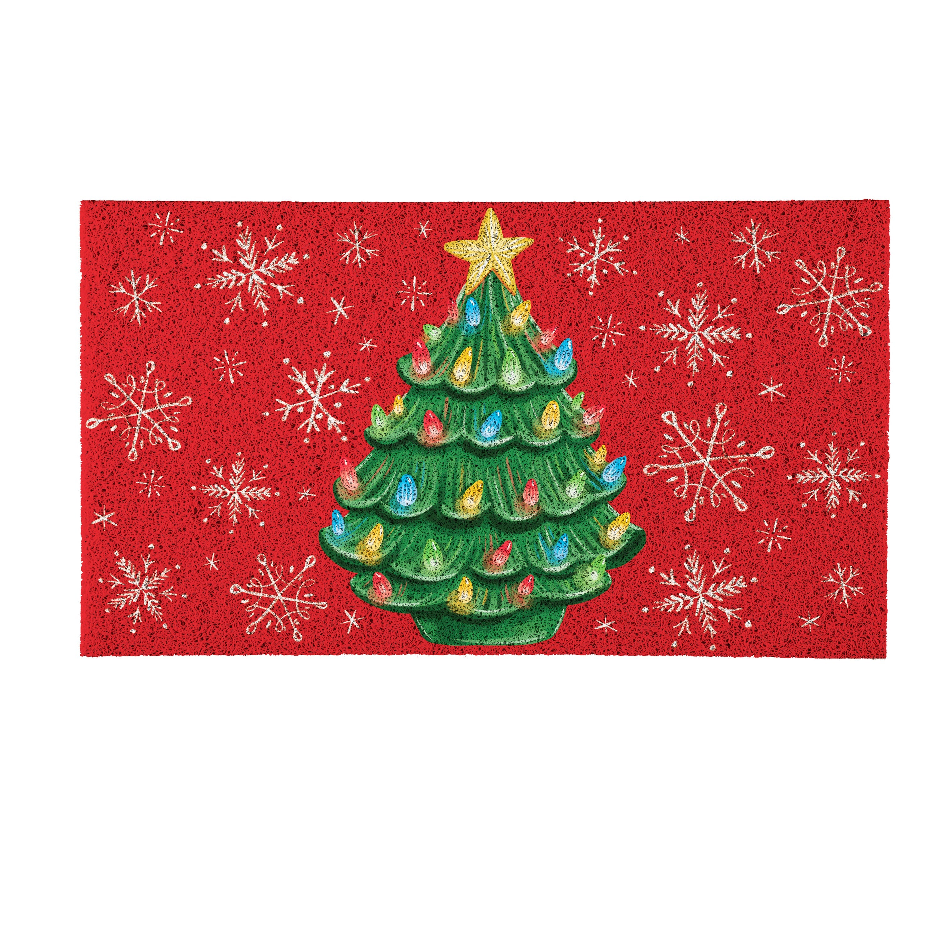 28"x16" Joyful Traditions Christmas Tree Mat – PVC Holiday Trapper Welcome Mat for Festive Entryways
