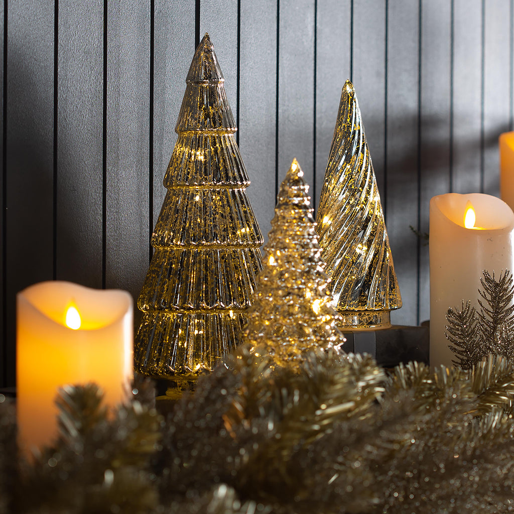 Set of 5 Glass Christmas Tree Lights – LED Holiday Table Decorations for Warm Festive Ambiance