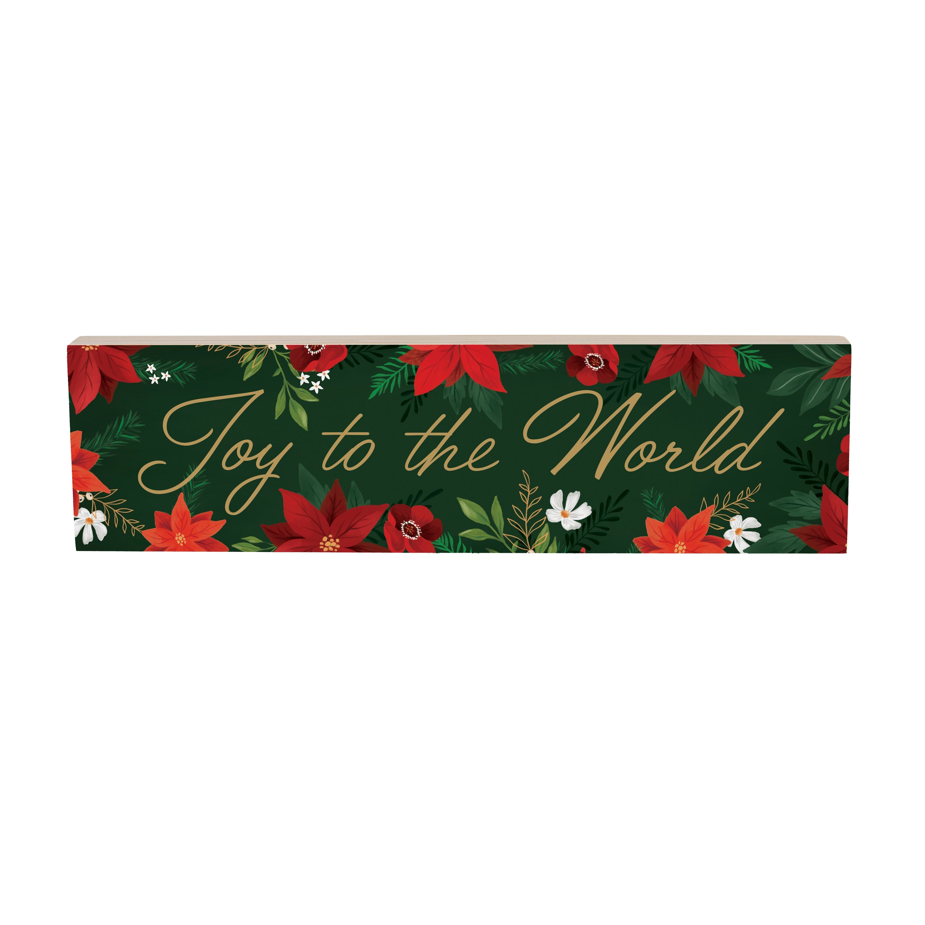 “Joy to the World” Poinsettia Mantle Sign – 18"x 5" Wooden Christmas Decoration for Festive Holiday Décor