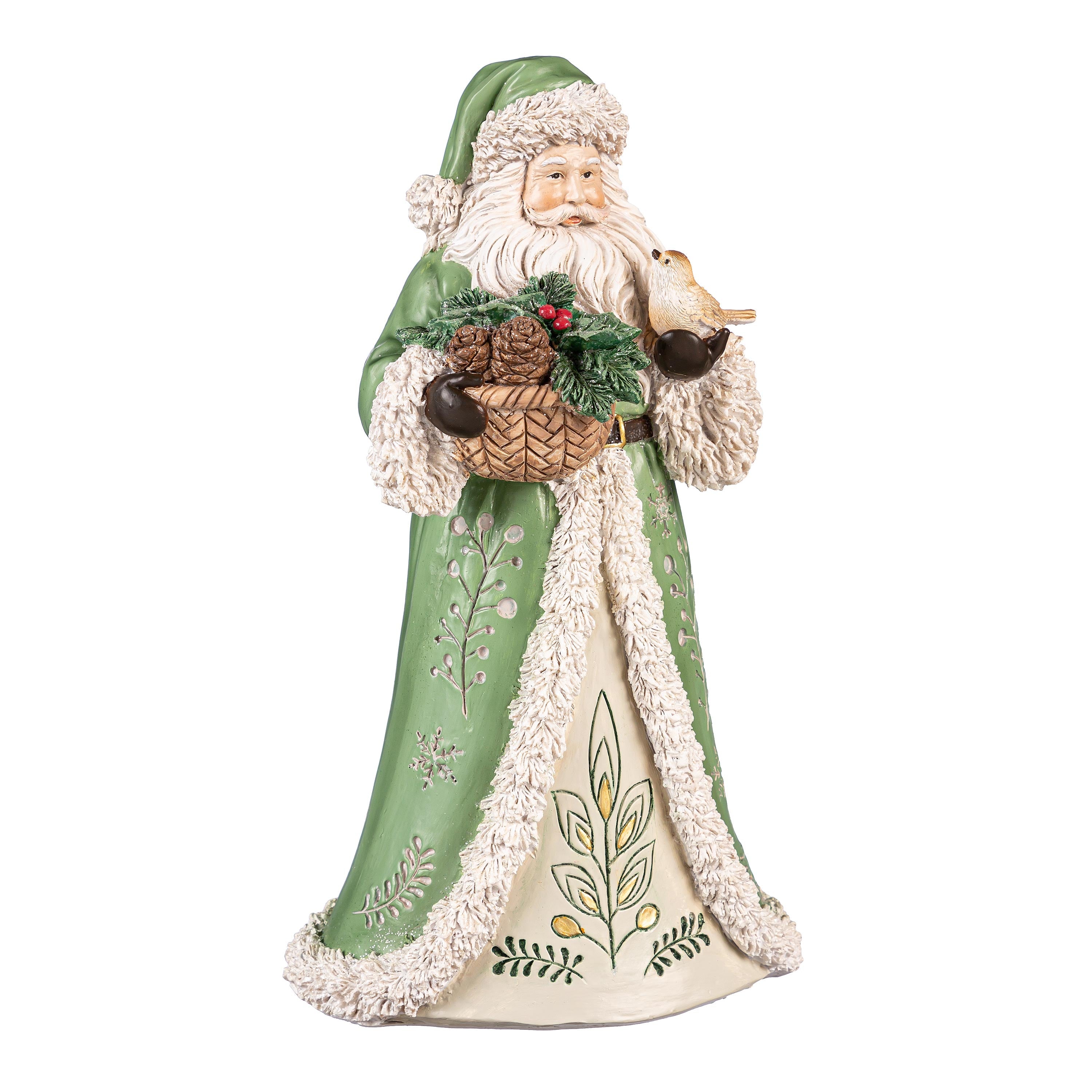 12" Green Resin Santa Garden Christmas Statue – Elegant Shades of Green Christmas Decoration for Home & Garden