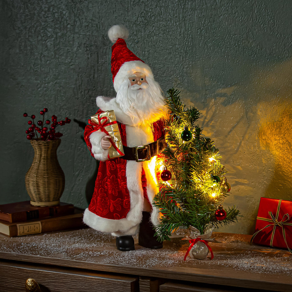 18.75" LED Santa Table Décor – Traditional Fabric Christmas Centerpiece for Festive Home Displays