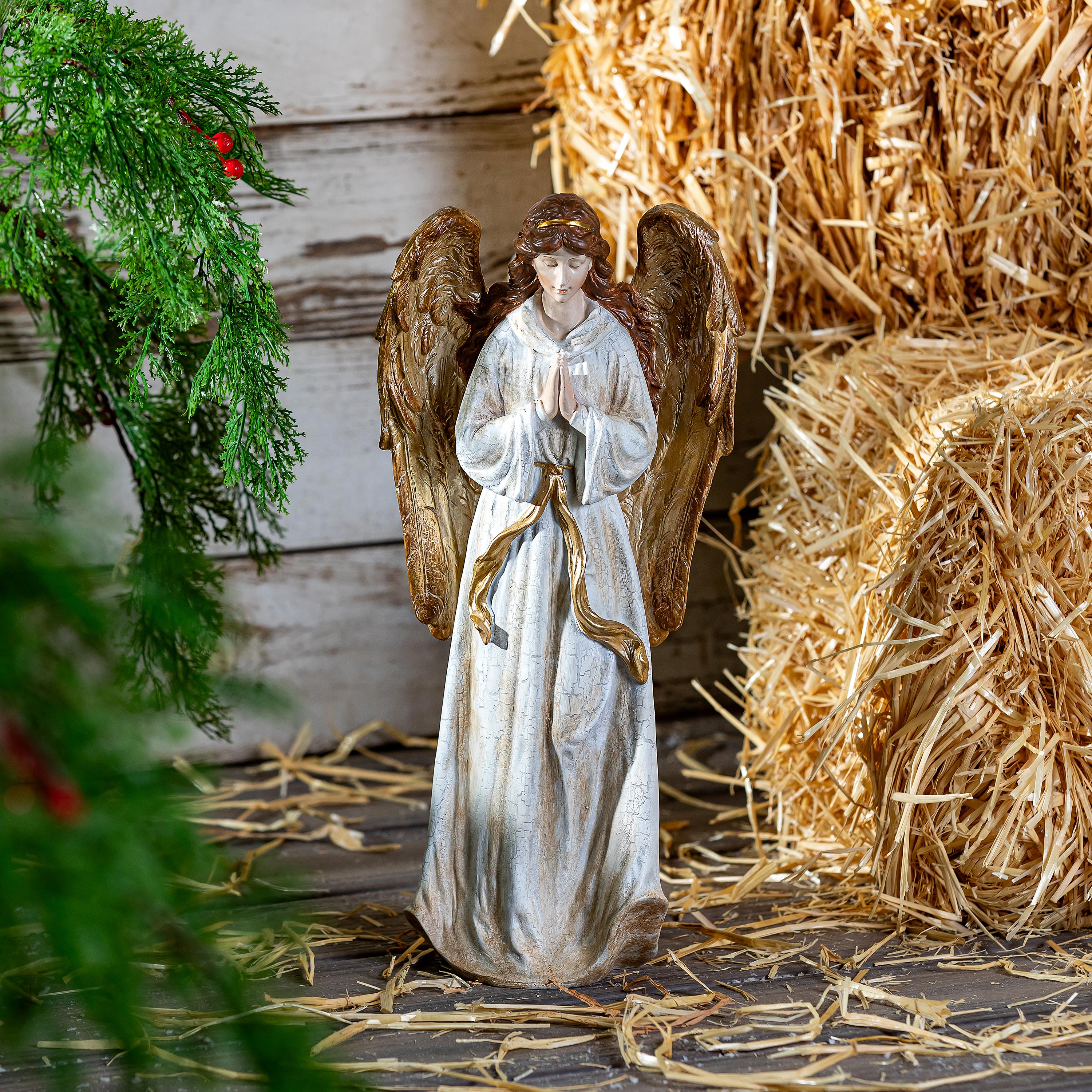 18" Gold Resin Angel Garden Christmas Statue – Elegant Nativity Christmas Decoration for Indoor & Outdoor Use